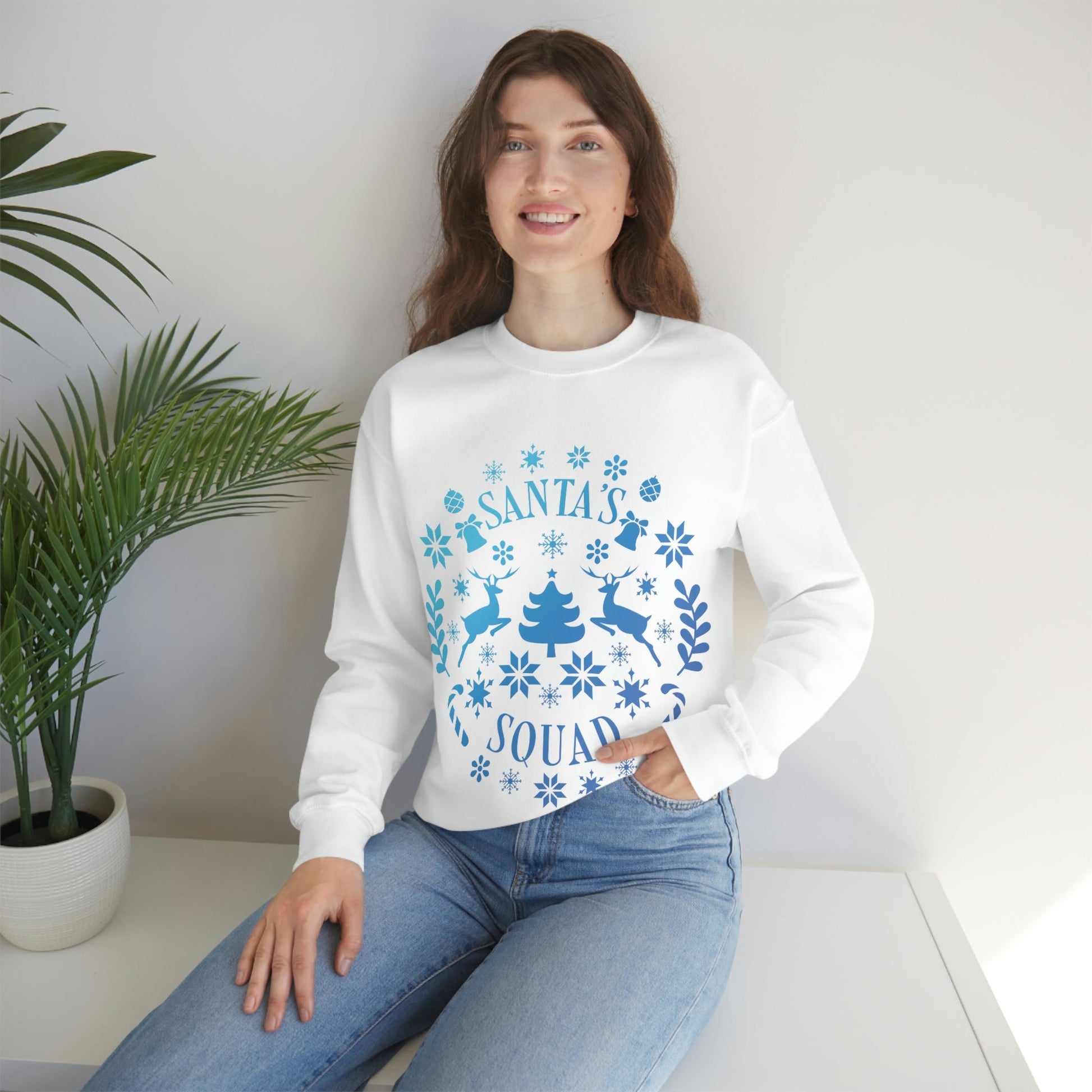 Santa Squad Merry Christmas Team Blue Design Unisex Heavy Blend™ Crewneck Sweatshirt Ichaku [Perfect Gifts Selection]