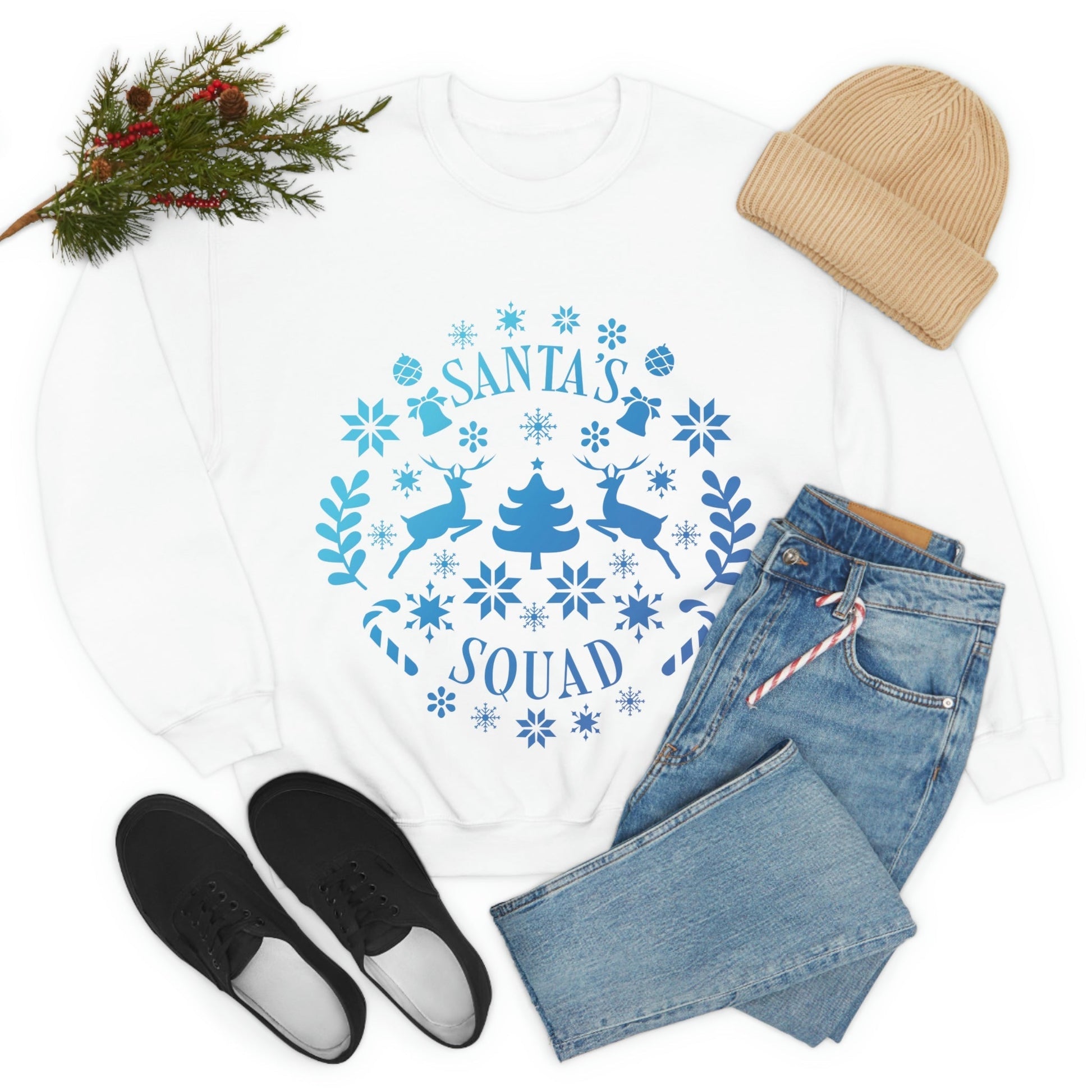 Santa Squad Merry Christmas Team Blue Design Unisex Heavy Blend™ Crewneck Sweatshirt Ichaku [Perfect Gifts Selection]