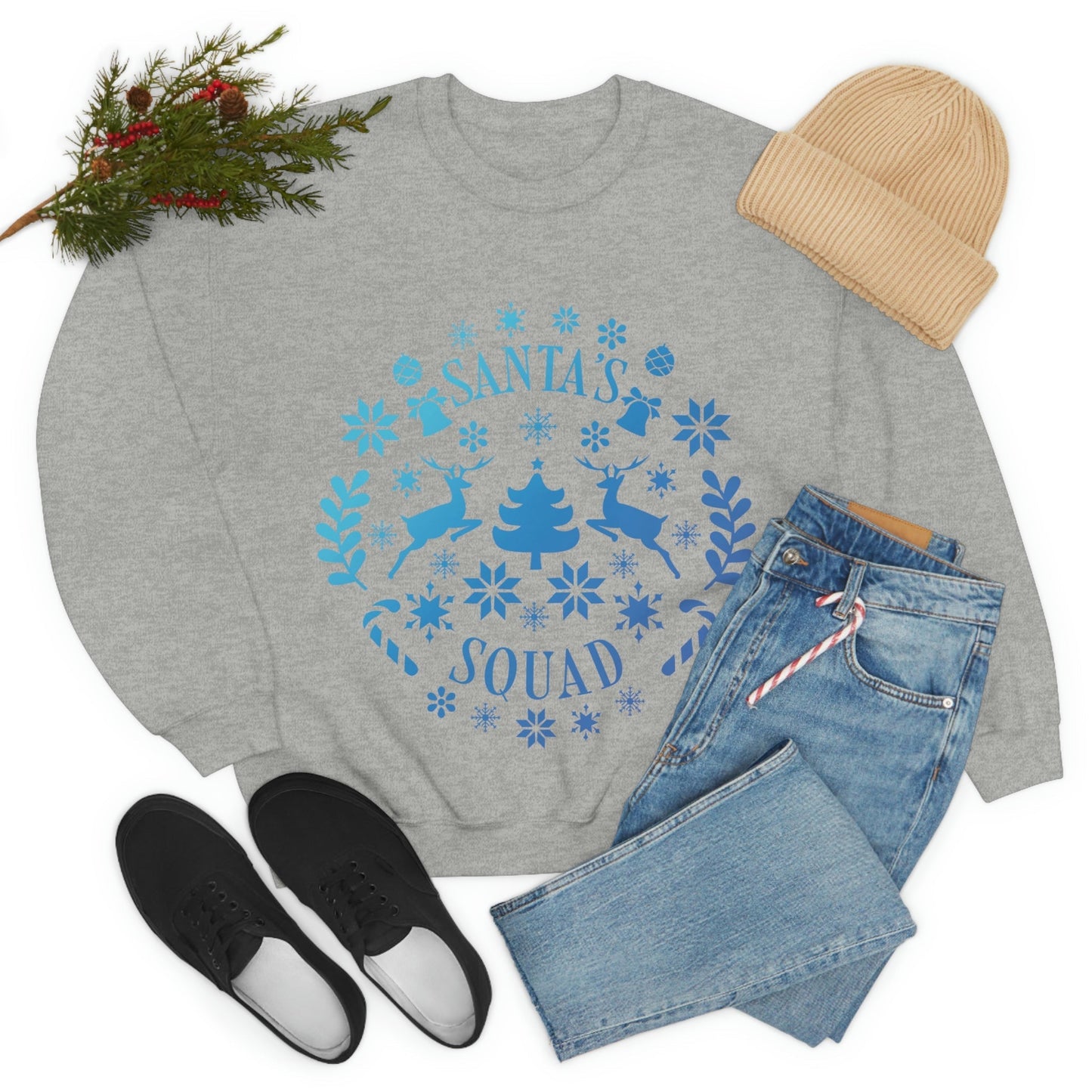 Santa Squad Merry Christmas Team Blue Design Unisex Heavy Blend™ Crewneck Sweatshirt Ichaku [Perfect Gifts Selection]