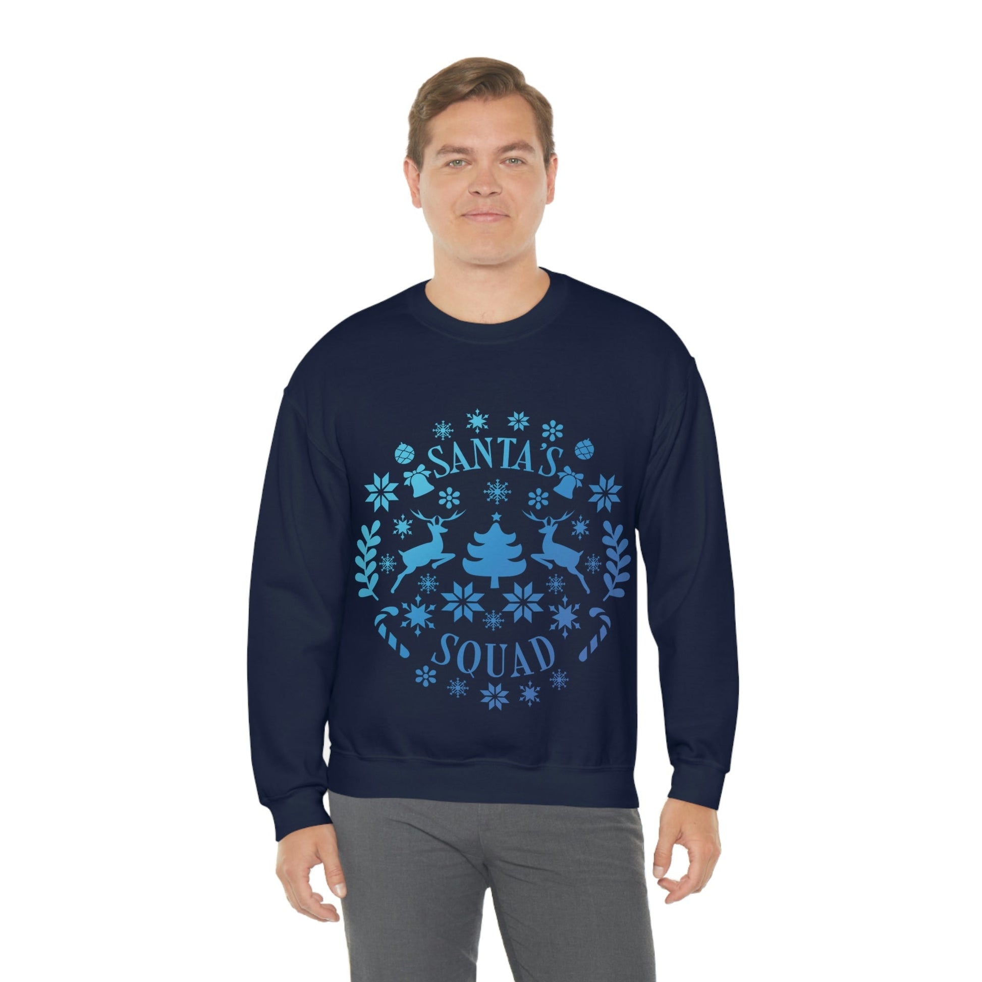 Santa Squad Merry Christmas Team Blue Design Unisex Heavy Blend™ Crewneck Sweatshirt Ichaku [Perfect Gifts Selection]