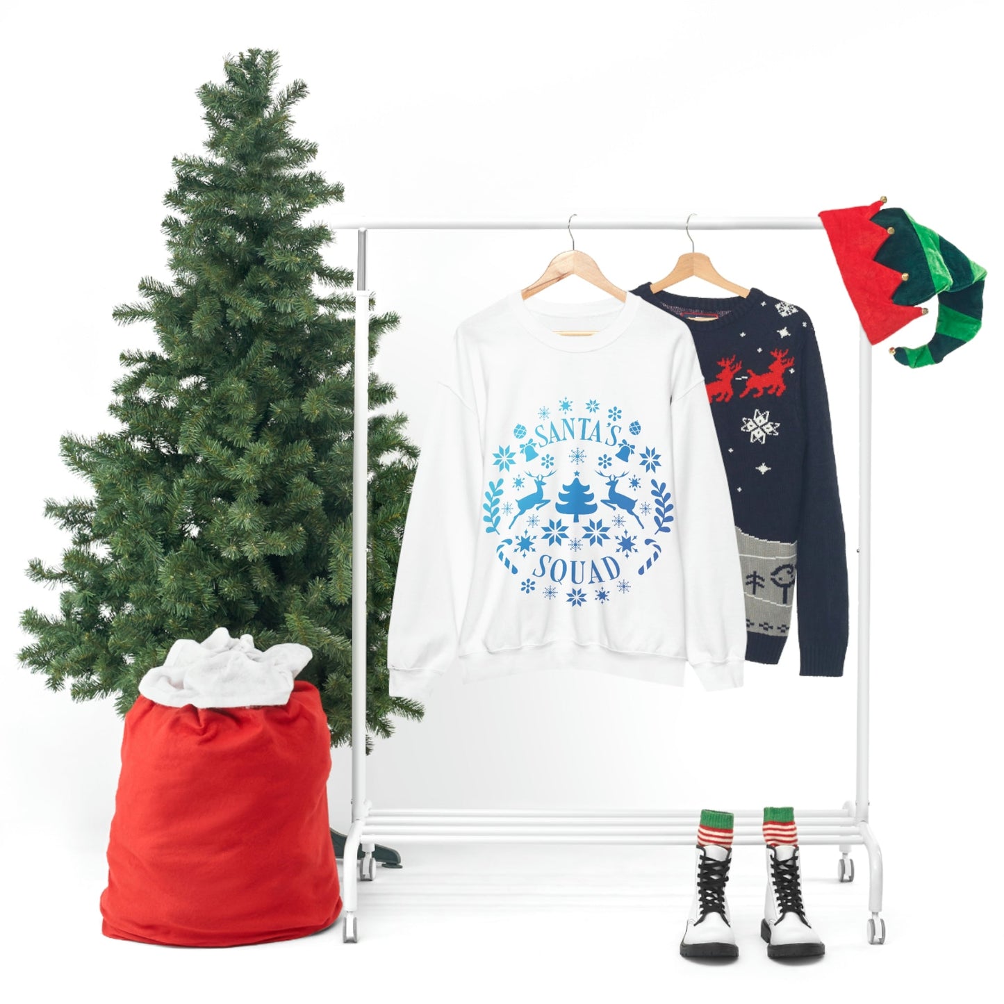 Santa Squad Merry Christmas Team Blue Design Unisex Heavy Blend™ Crewneck Sweatshirt Ichaku [Perfect Gifts Selection]