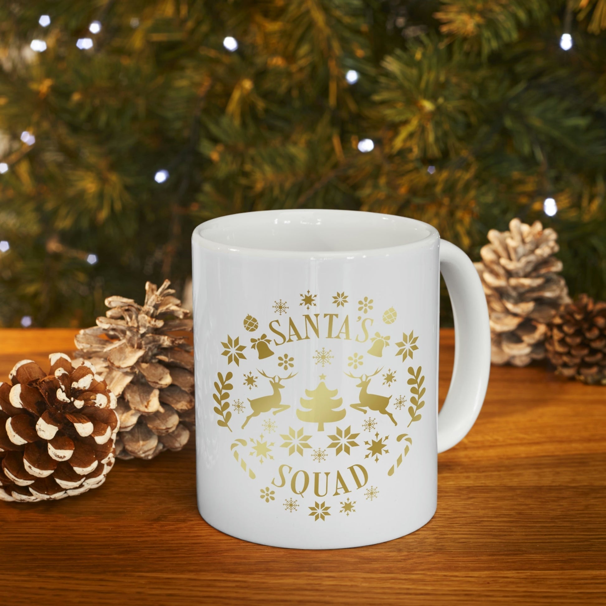 Santa Squad Merry Christmas Team Gold Ceramic Mug 11oz Ichaku [Perfect Gifts Selection]