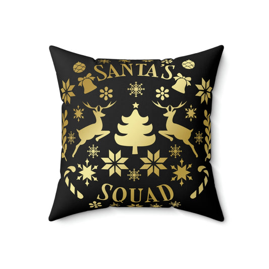 Santa Squad Merry Christmas Team Gold Spun Polyester Square Pillow Ichaku [Perfect Gifts Selection]