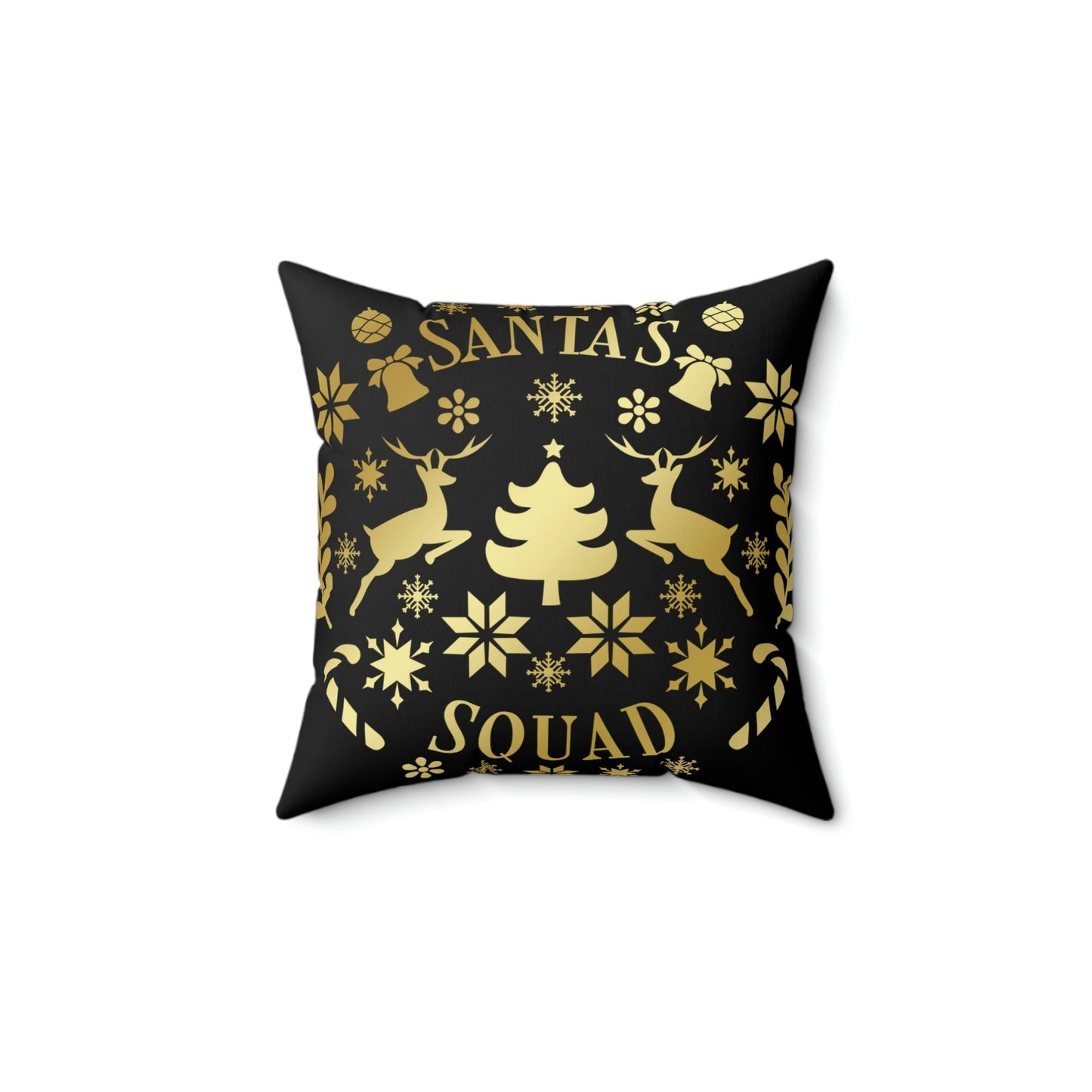 Santa Squad Merry Christmas Team Gold Spun Polyester Square Pillow Ichaku [Perfect Gifts Selection]