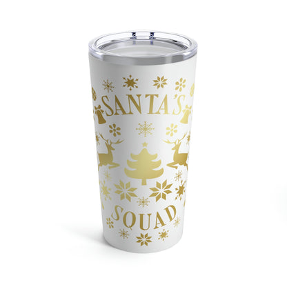 Santa Squad Merry Christmas Team Gold Stainless Steel Hot or Cold Vacuum Tumbler 20oz Ichaku [Perfect Gifts Selection]