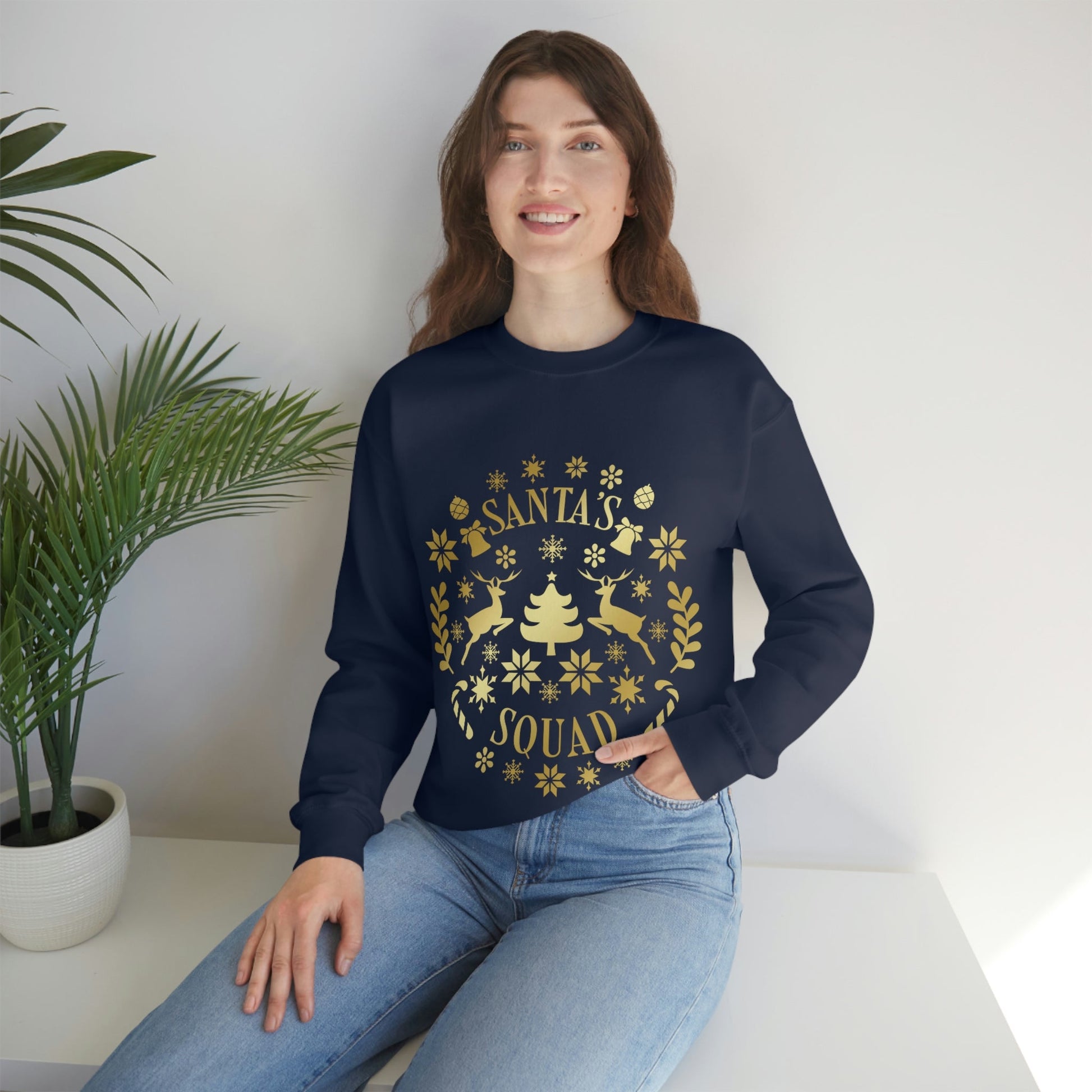 Santa Squad Merry Christmas Team Gold Unisex Heavy Blend™ Crewneck Sweatshirt Ichaku [Perfect Gifts Selection]