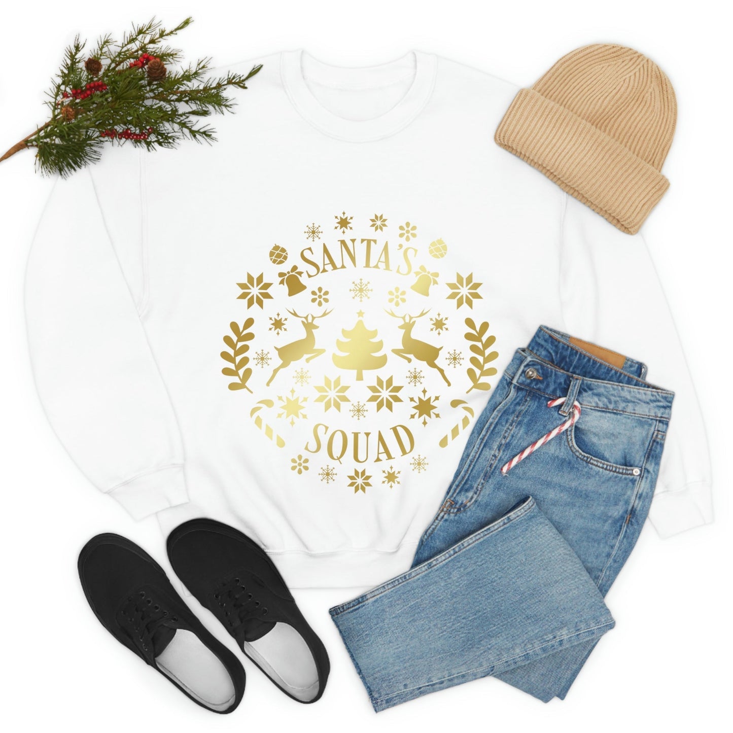 Santa Squad Merry Christmas Team Gold Unisex Heavy Blend™ Crewneck Sweatshirt Ichaku [Perfect Gifts Selection]