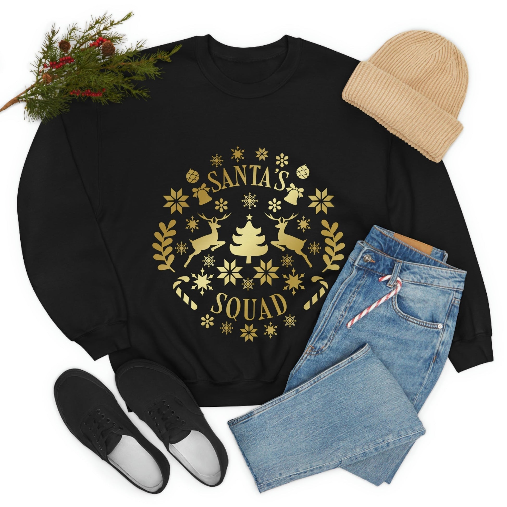 Santa Squad Merry Christmas Team Gold Unisex Heavy Blend™ Crewneck Sweatshirt Ichaku [Perfect Gifts Selection]