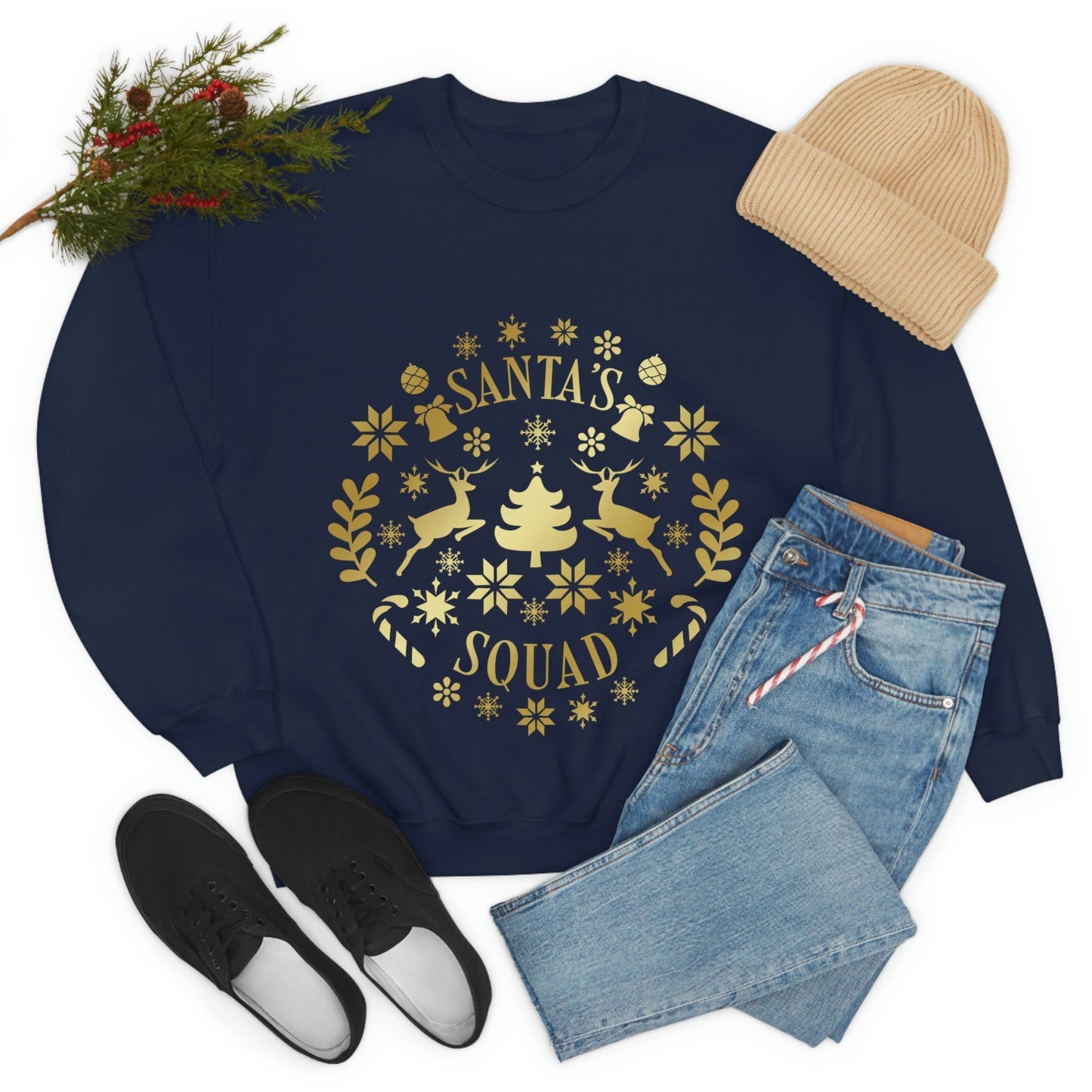 Santa Squad Merry Christmas Team Gold Unisex Heavy Blend™ Crewneck Sweatshirt Ichaku [Perfect Gifts Selection]