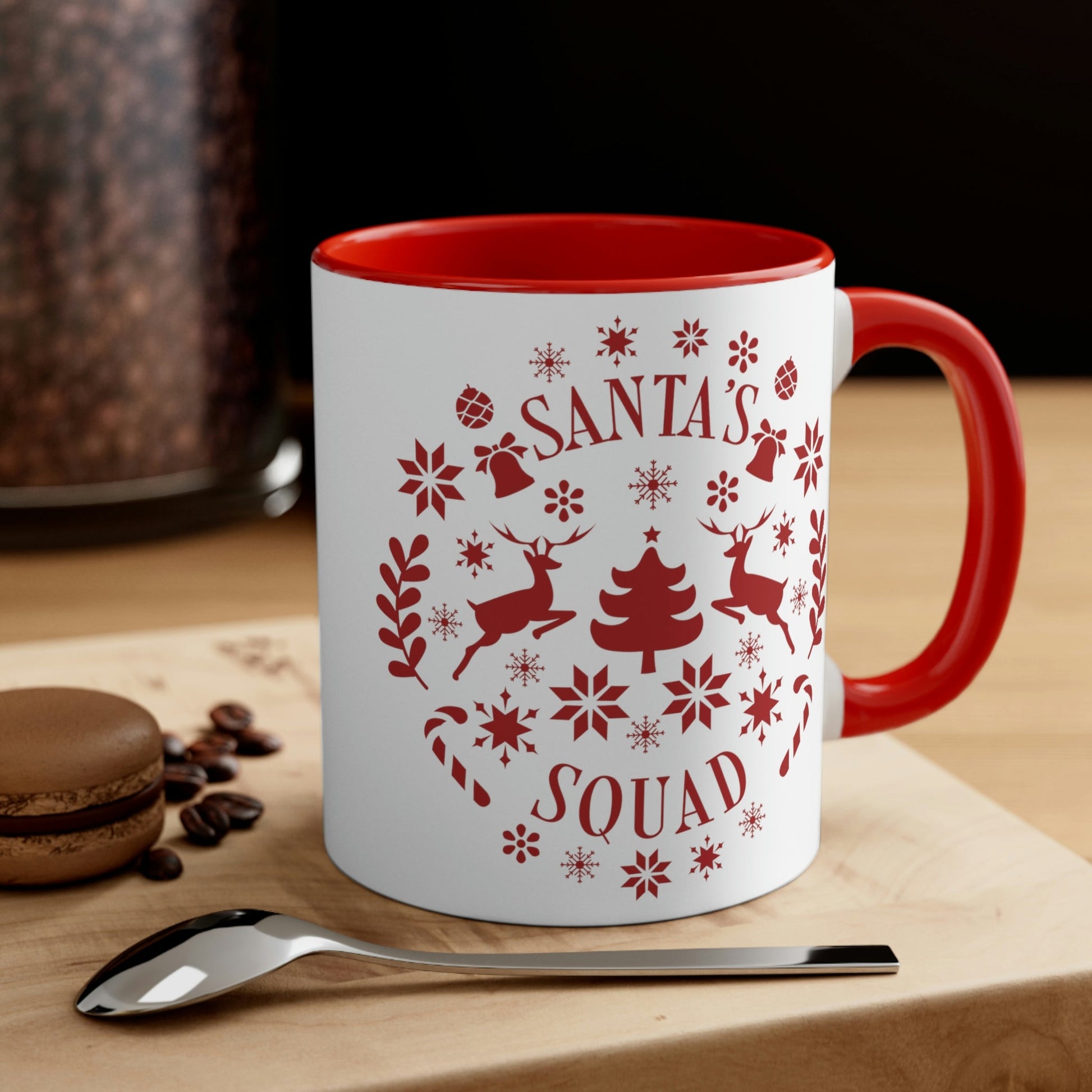 Santa Squad Merry Christmas Team Red Design Classic Accent Coffee Mug 11oz Ichaku [Perfect Gifts Selection]