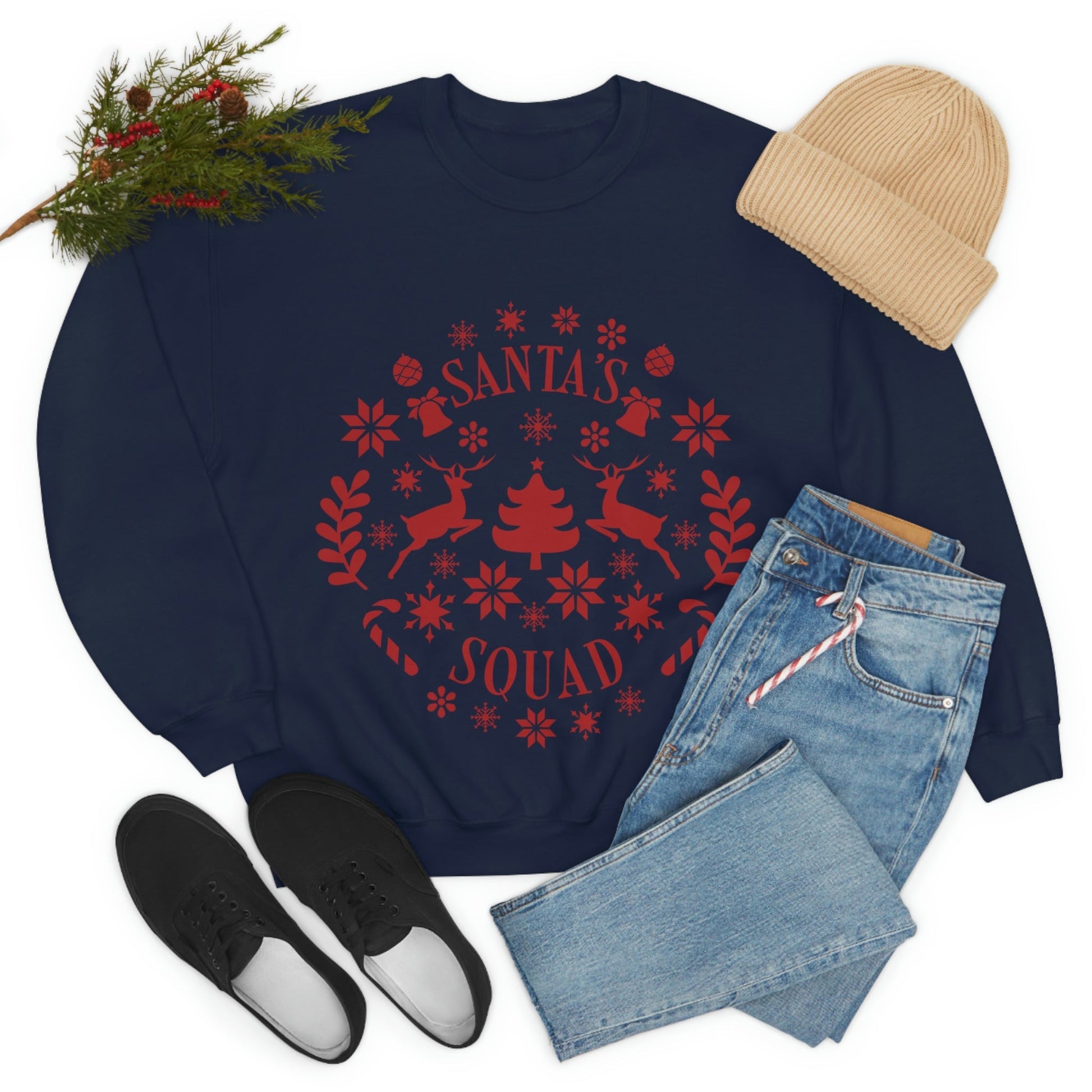 Santa Squad Merry Christmas Team Red Design Unisex Heavy Blend™ Crewneck Sweatshirt Ichaku [Perfect Gifts Selection]