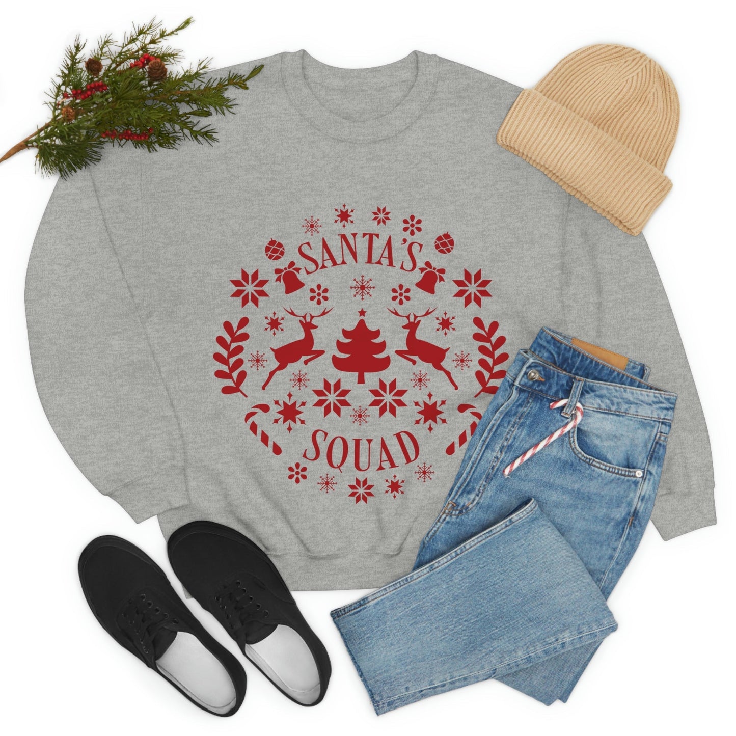 Santa Squad Merry Christmas Team Red Design Unisex Heavy Blend™ Crewneck Sweatshirt Ichaku [Perfect Gifts Selection]