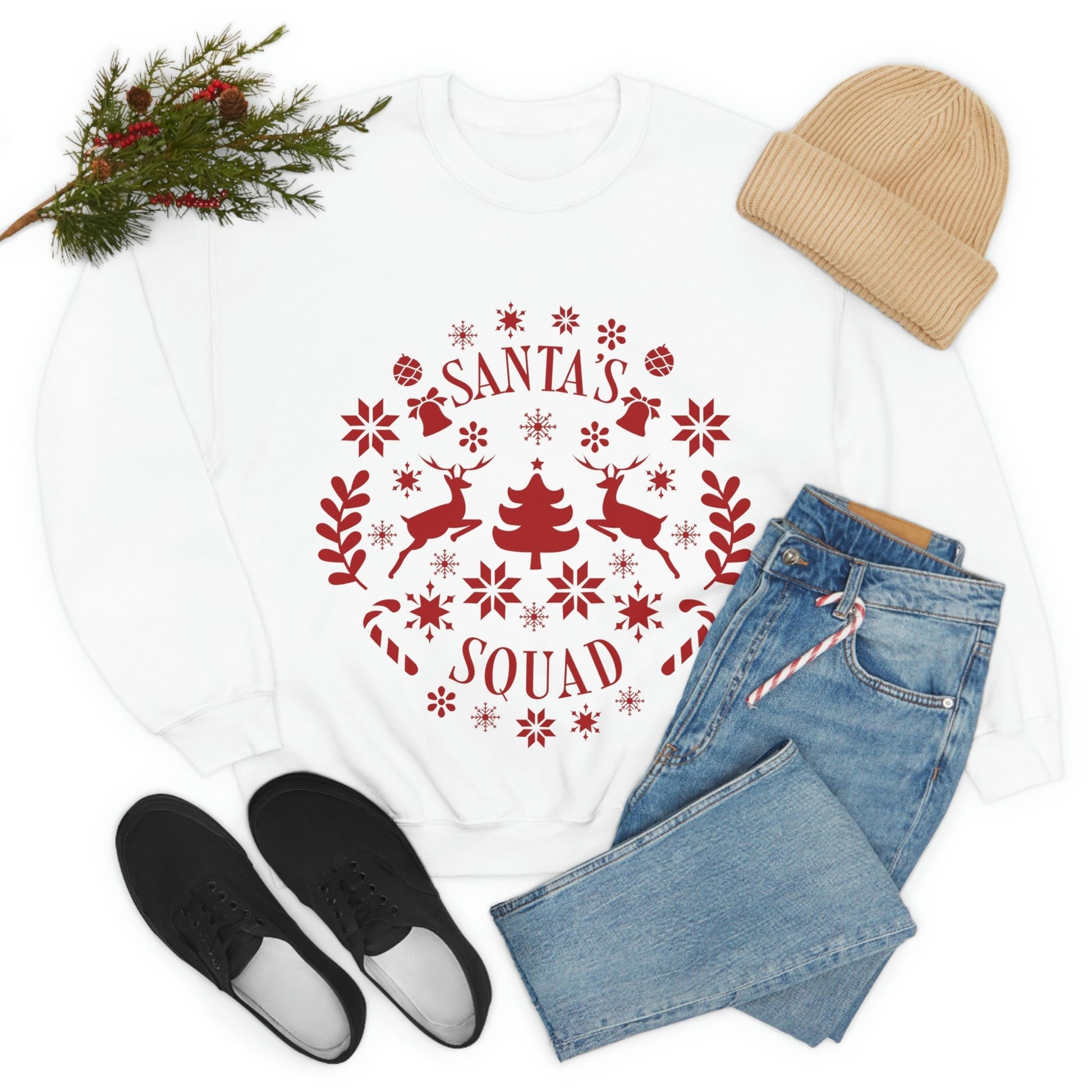 Santa Squad Merry Christmas Team Red Design Unisex Heavy Blend™ Crewneck Sweatshirt Ichaku [Perfect Gifts Selection]