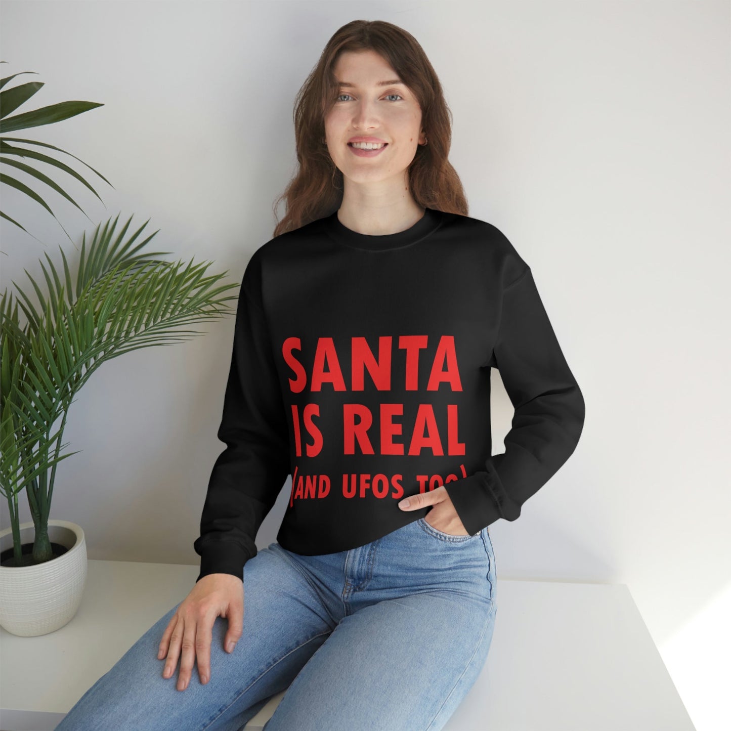 Santa is Real Aliens UFO Lovers Unisex Heavy Blend™ Crewneck Sweatshirt Ichaku [Perfect Gifts Selection]