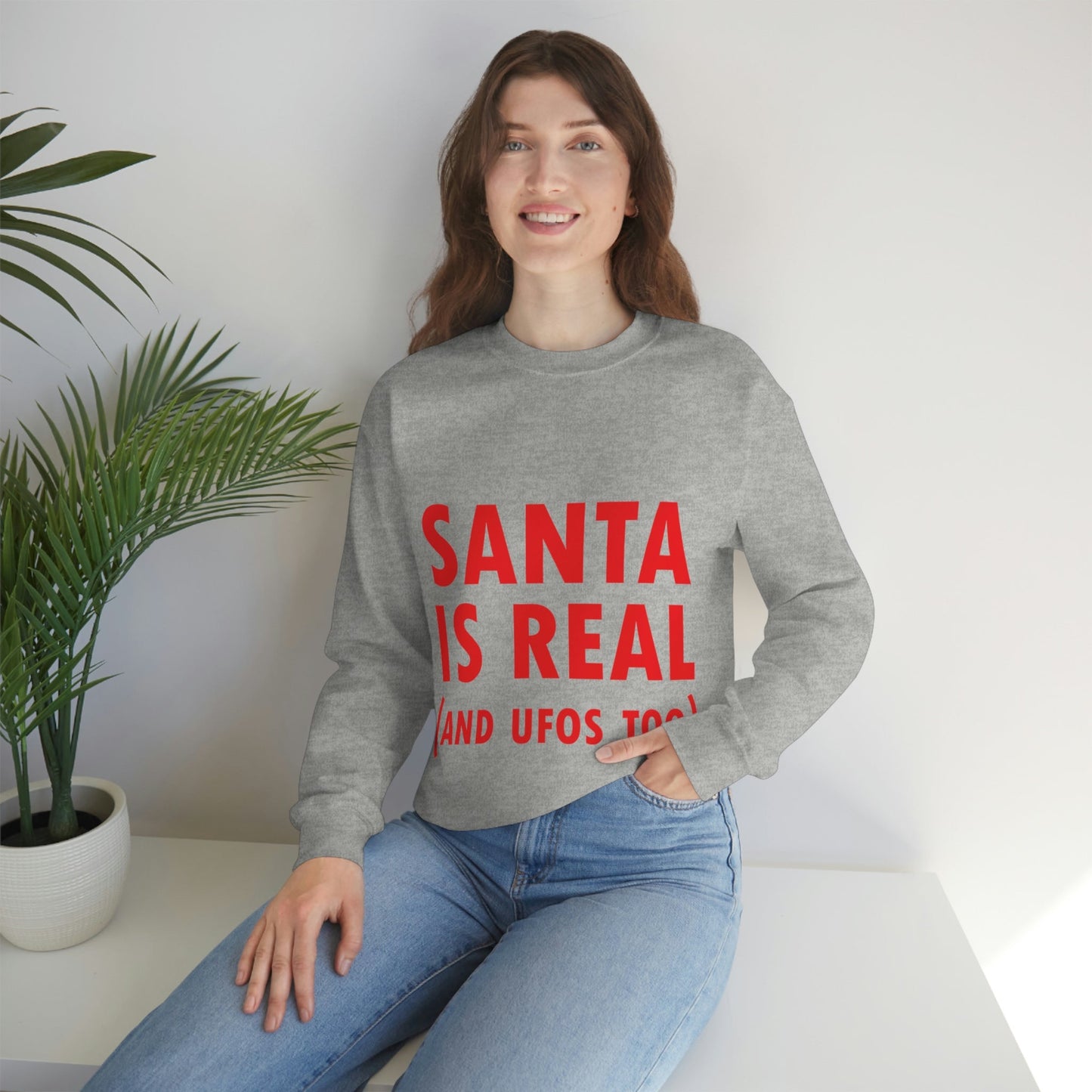 Santa is Real Aliens UFO Lovers Unisex Heavy Blend™ Crewneck Sweatshirt Ichaku [Perfect Gifts Selection]