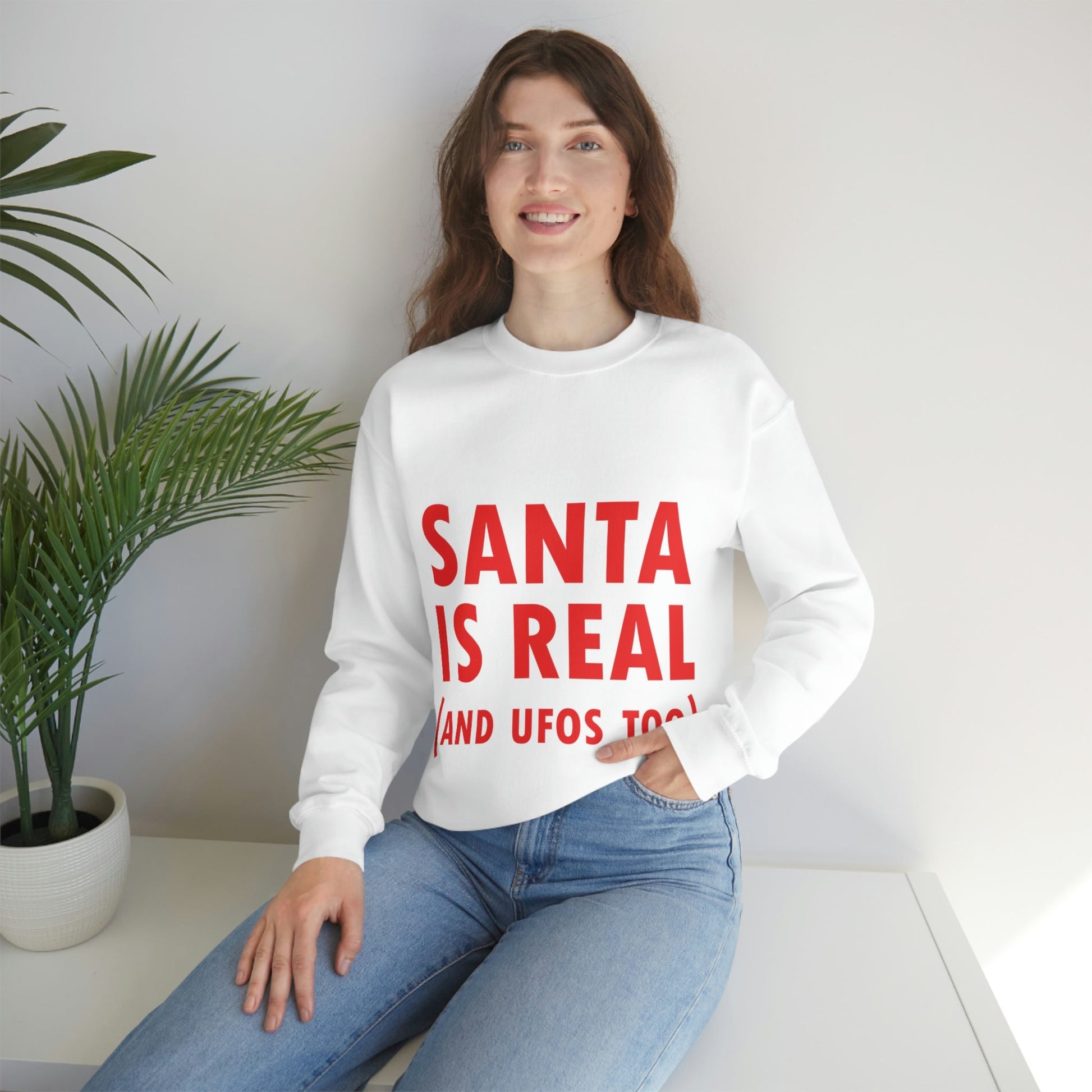 Santa is Real Aliens UFO Lovers Unisex Heavy Blend™ Crewneck Sweatshirt Ichaku [Perfect Gifts Selection]