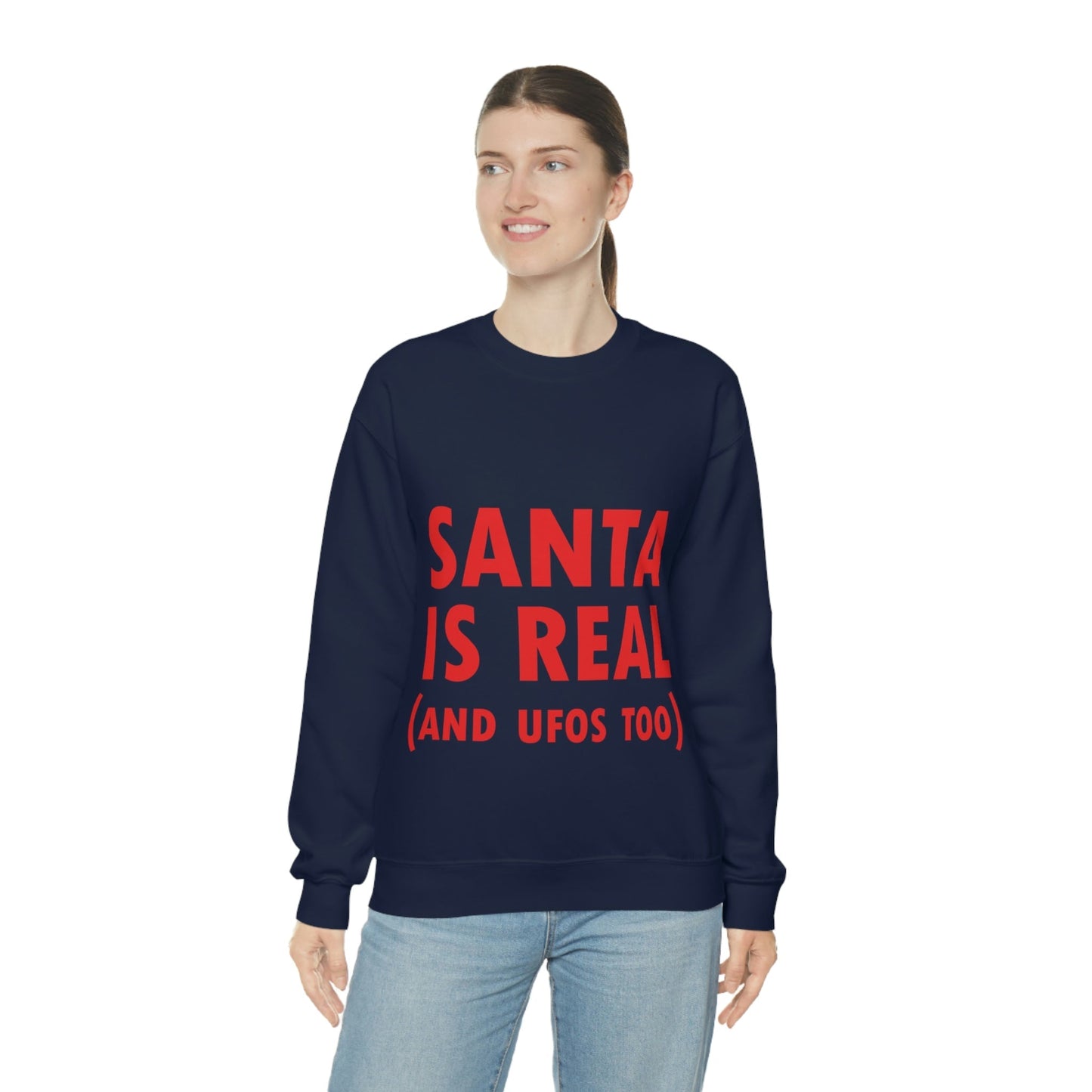 Santa is Real Aliens UFO Lovers Unisex Heavy Blend™ Crewneck Sweatshirt Ichaku [Perfect Gifts Selection]