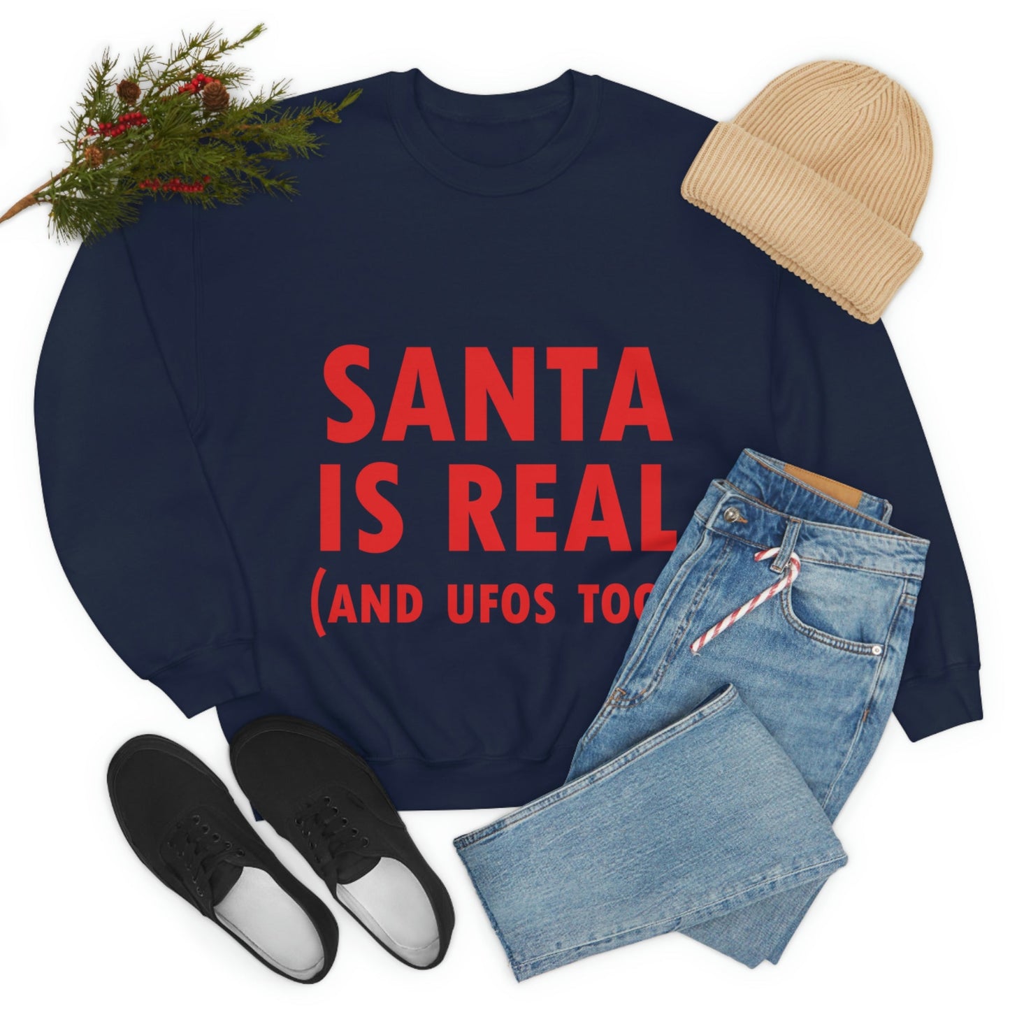 Santa is Real Aliens UFO Lovers Unisex Heavy Blend™ Crewneck Sweatshirt Ichaku [Perfect Gifts Selection]