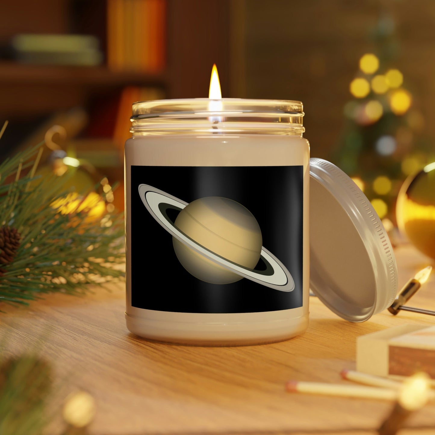 Saturn Planet Solar System Astronomy Science Scented Candle, Up to 60h, Soy Wax, 9oz Ichaku [Perfect Gifts Selection]