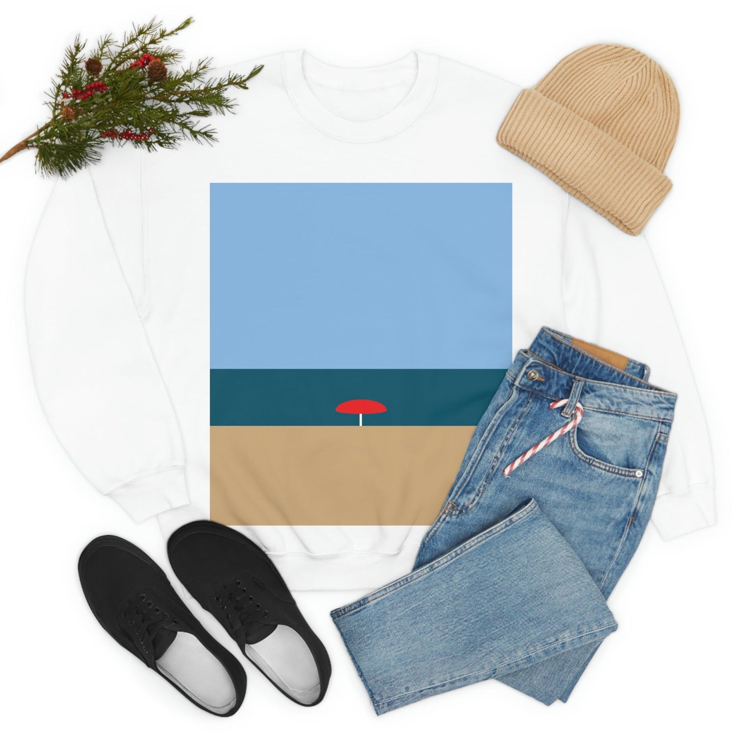 Sea View Beach Sand Landscape Minimalist Abstract Art Unisex Heavy Blend™ Crewneck Sweatshirt Ichaku [Perfect Gifts Selection]