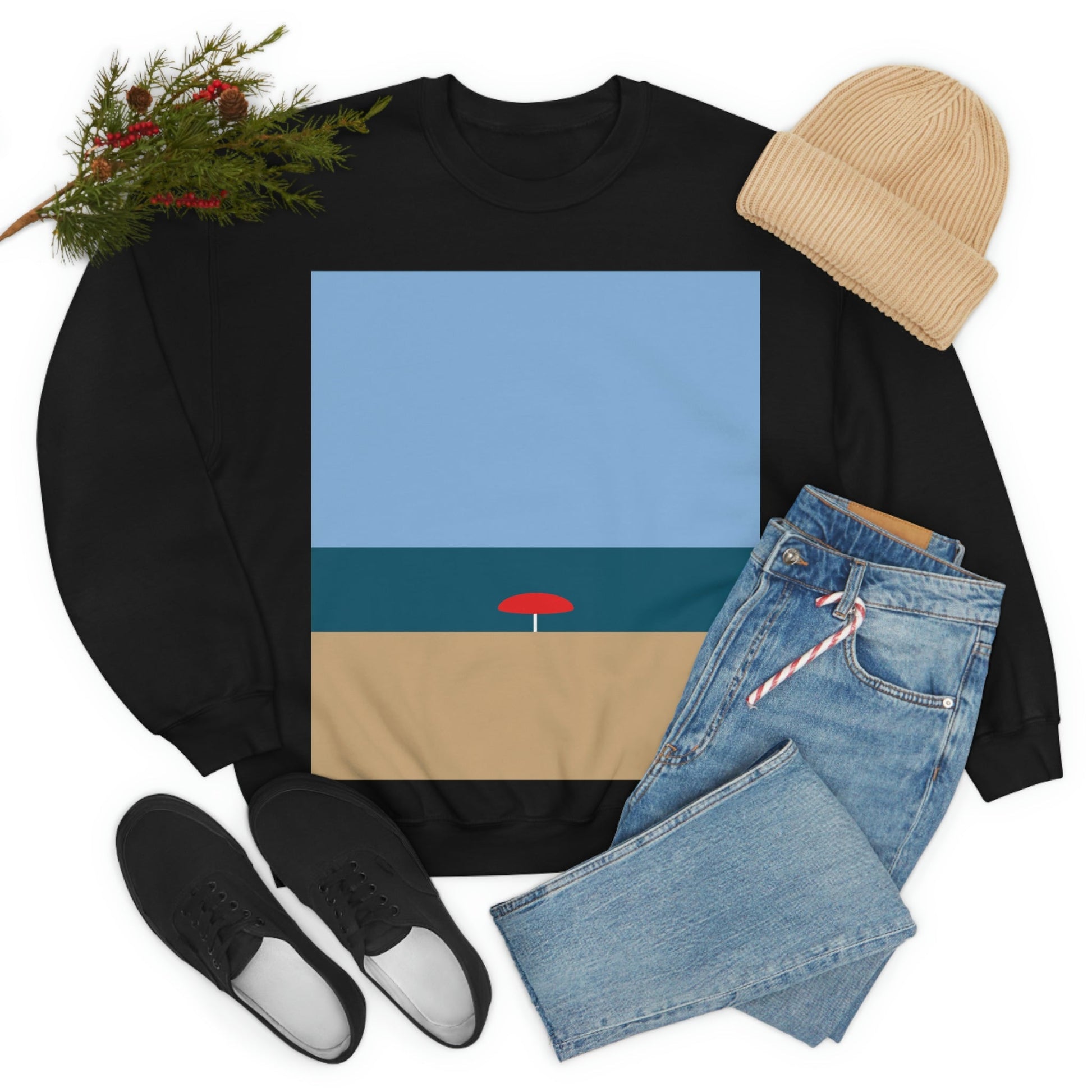 Sea View Beach Sand Landscape Minimalist Abstract Art Unisex Heavy Blend™ Crewneck Sweatshirt Ichaku [Perfect Gifts Selection]