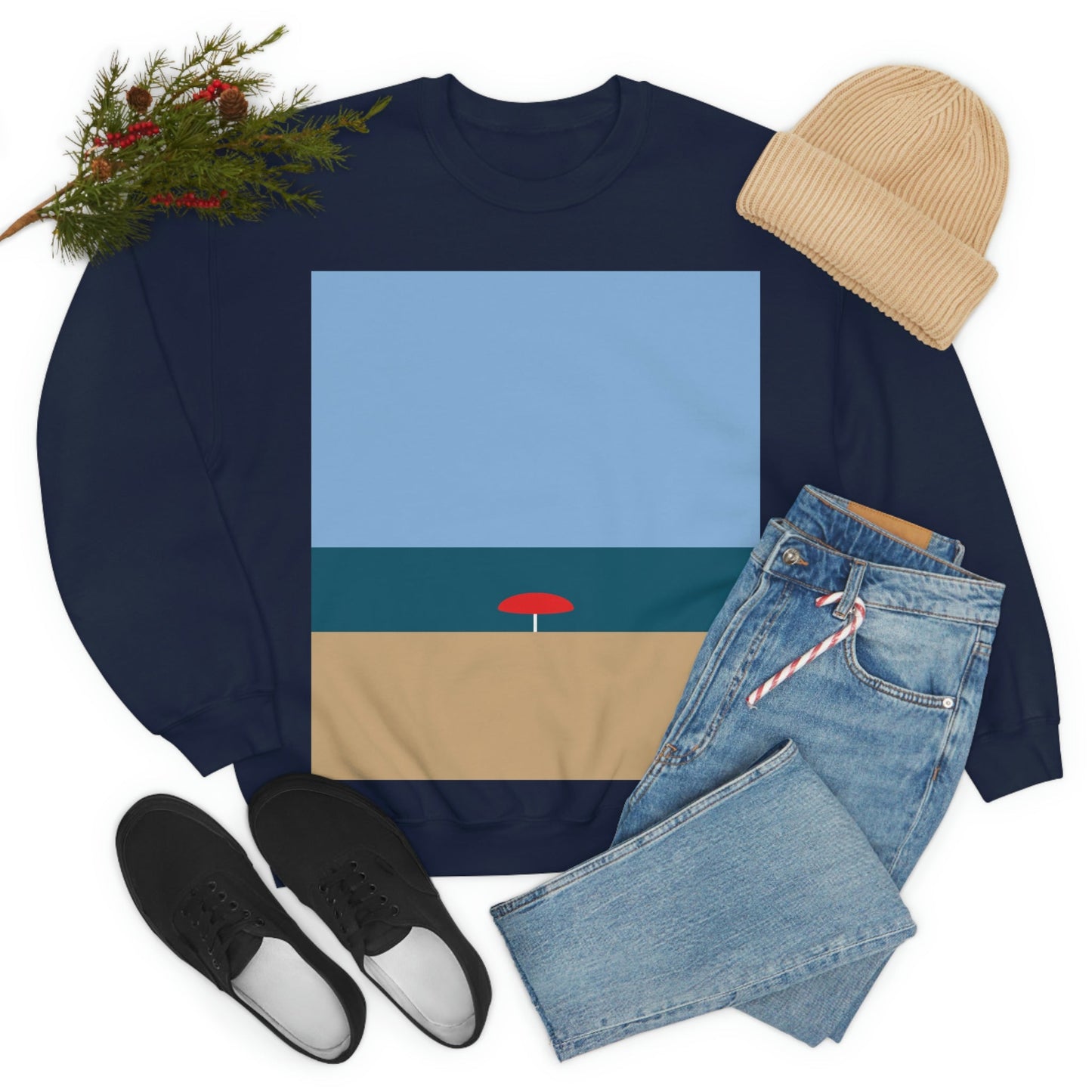 Sea View Beach Sand Landscape Minimalist Abstract Art Unisex Heavy Blend™ Crewneck Sweatshirt Ichaku [Perfect Gifts Selection]