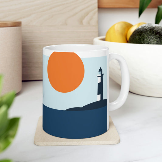 Sea View Lighthouse Minimal Art Graphic Design Ceramic Mug 11oz Ichaku [Perfect Gifts Selection]