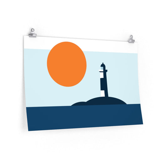 Sea View Lighthouse Minimal Art Graphic Design Premium Matte Horizontal Posters Ichaku [Perfect Gifts Selection]