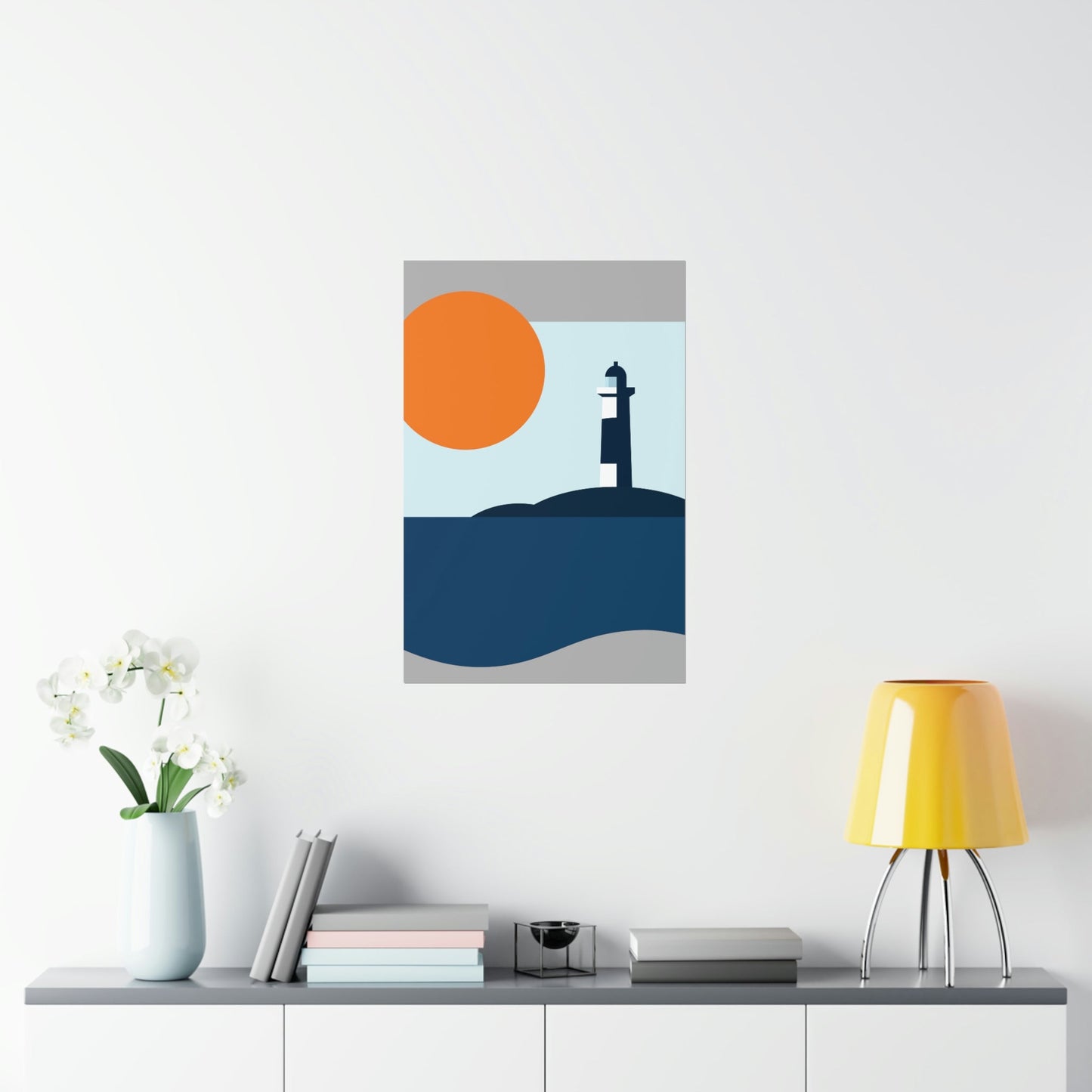 Sea View Lighthouse Minimal Art Graphic Design Premium Matte Vertical Posters Ichaku [Perfect Gifts Selection]