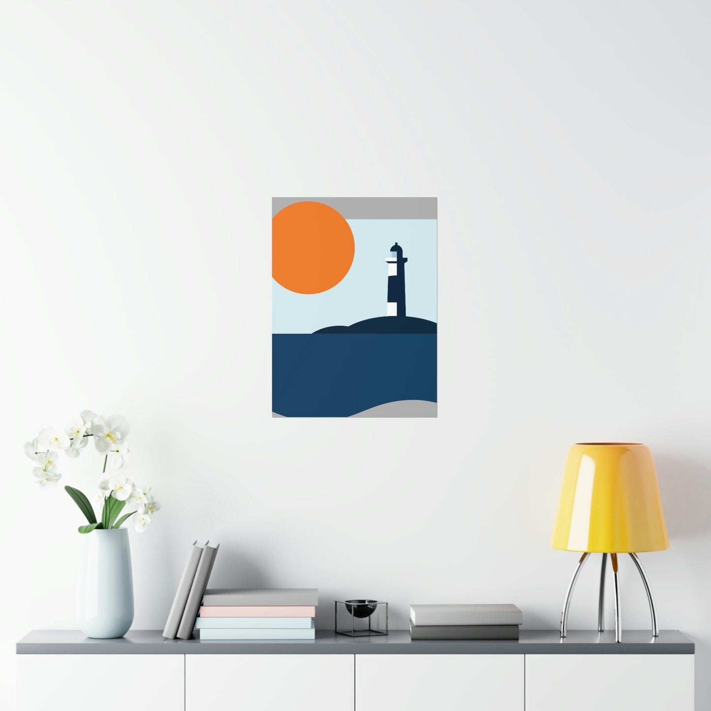 Sea View Lighthouse Minimal Art Graphic Design Premium Matte Vertical Posters Ichaku [Perfect Gifts Selection]