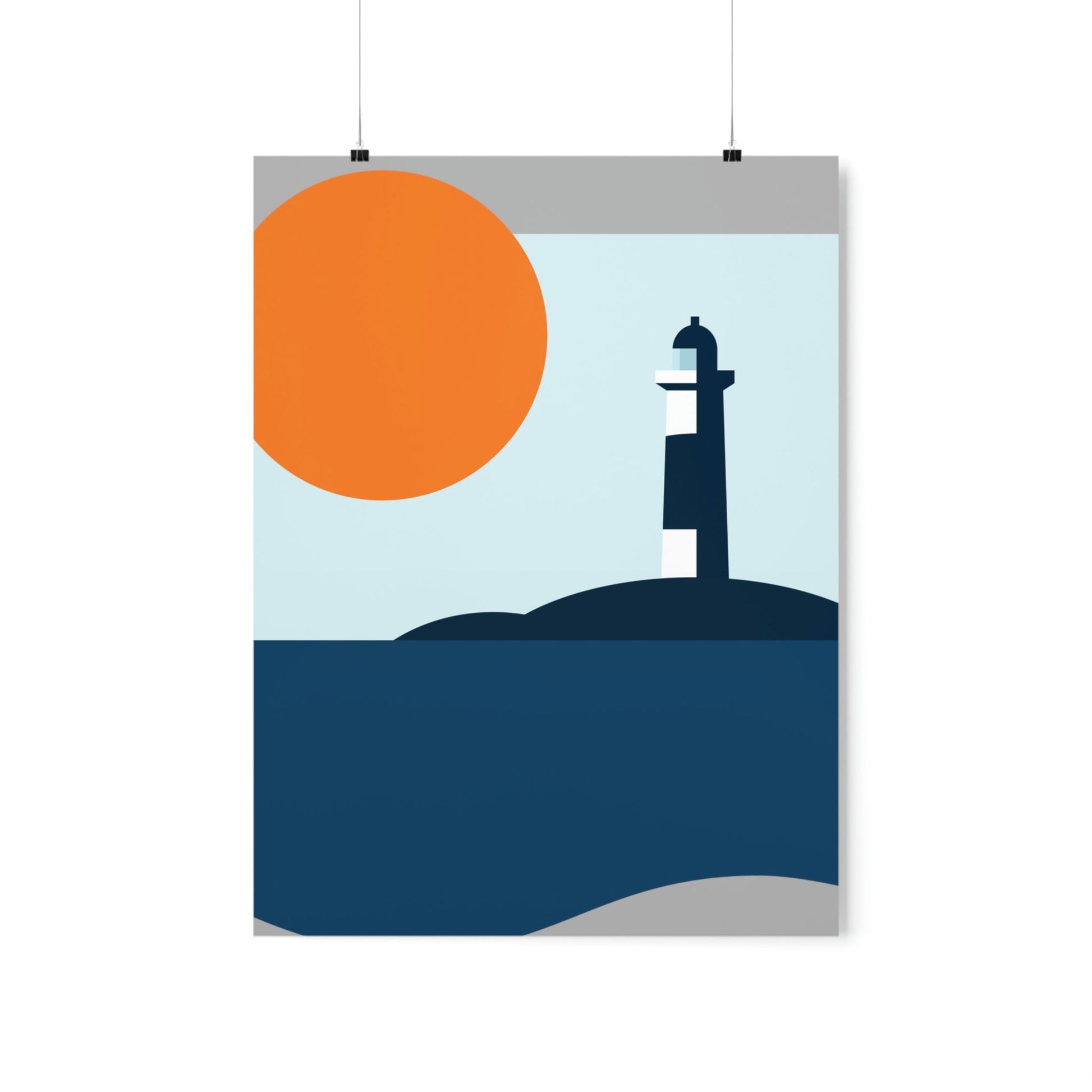 Sea View Lighthouse Minimal Art Graphic Design Premium Matte Vertical Posters Ichaku [Perfect Gifts Selection]