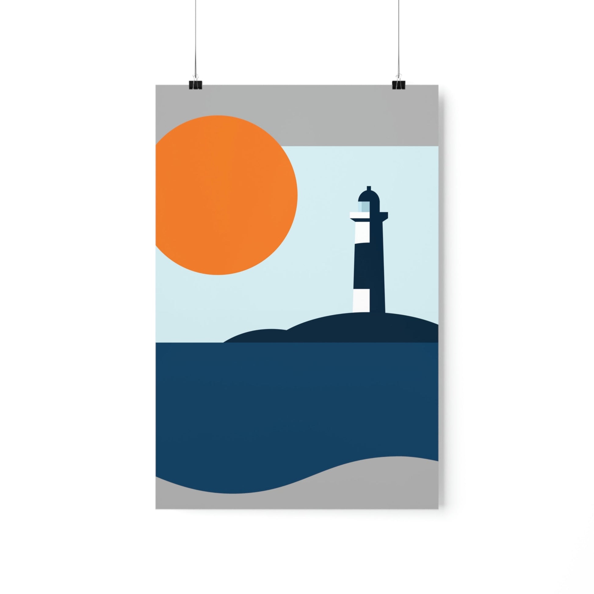 Sea View Lighthouse Minimal Art Graphic Design Premium Matte Vertical Posters Ichaku [Perfect Gifts Selection]