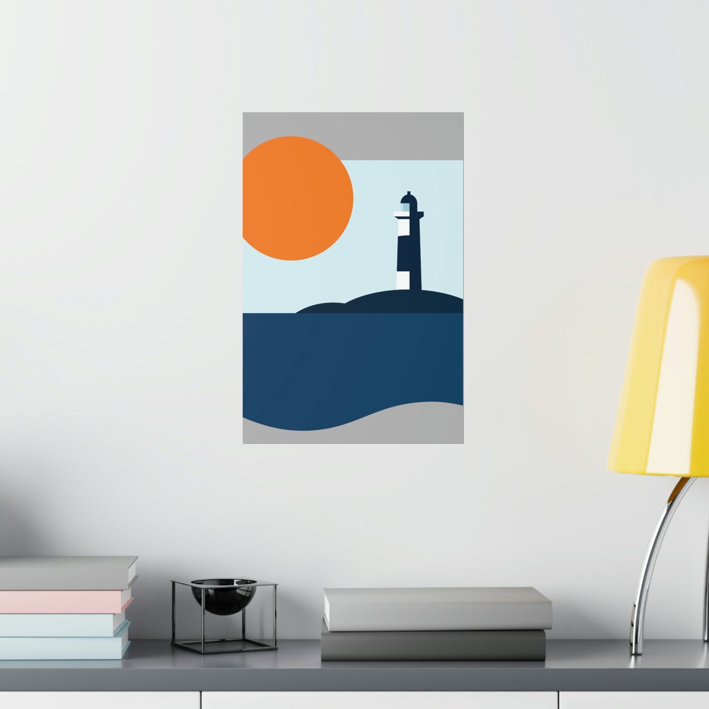 Sea View Lighthouse Minimal Art Graphic Design Premium Matte Vertical Posters Ichaku [Perfect Gifts Selection]