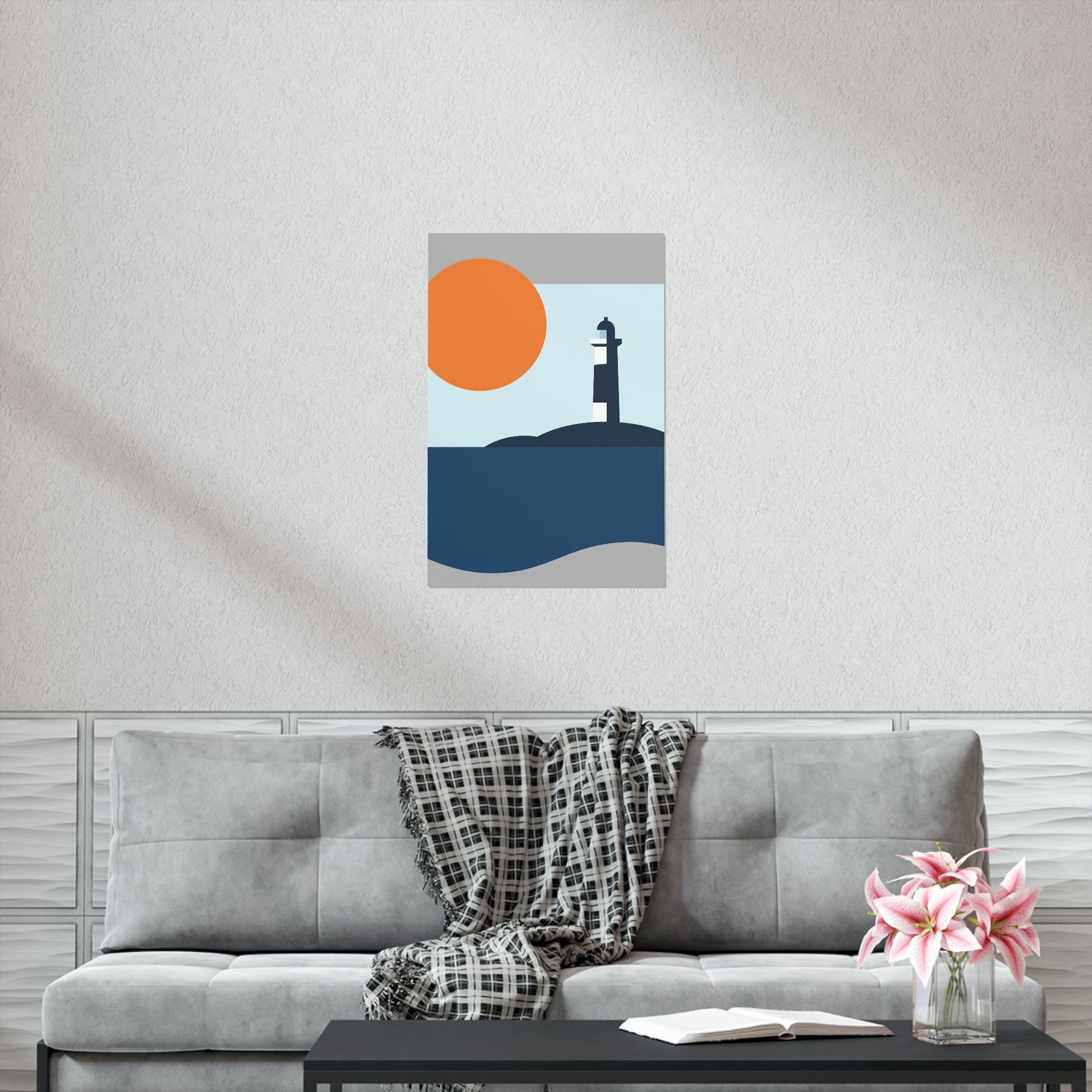 Sea View Lighthouse Minimal Art Graphic Design Premium Matte Vertical Posters Ichaku [Perfect Gifts Selection]