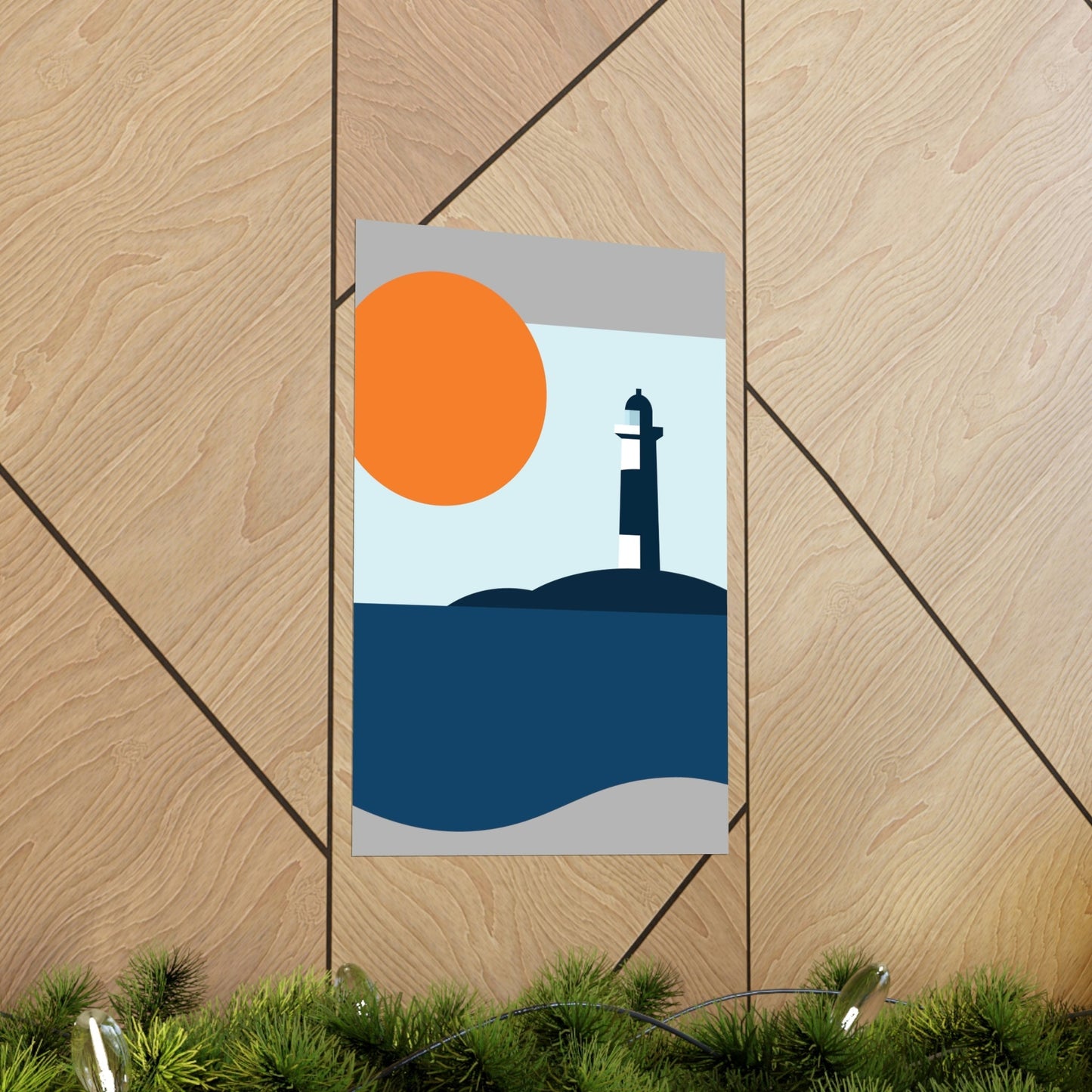 Sea View Lighthouse Minimal Art Graphic Design Premium Matte Vertical Posters Ichaku [Perfect Gifts Selection]