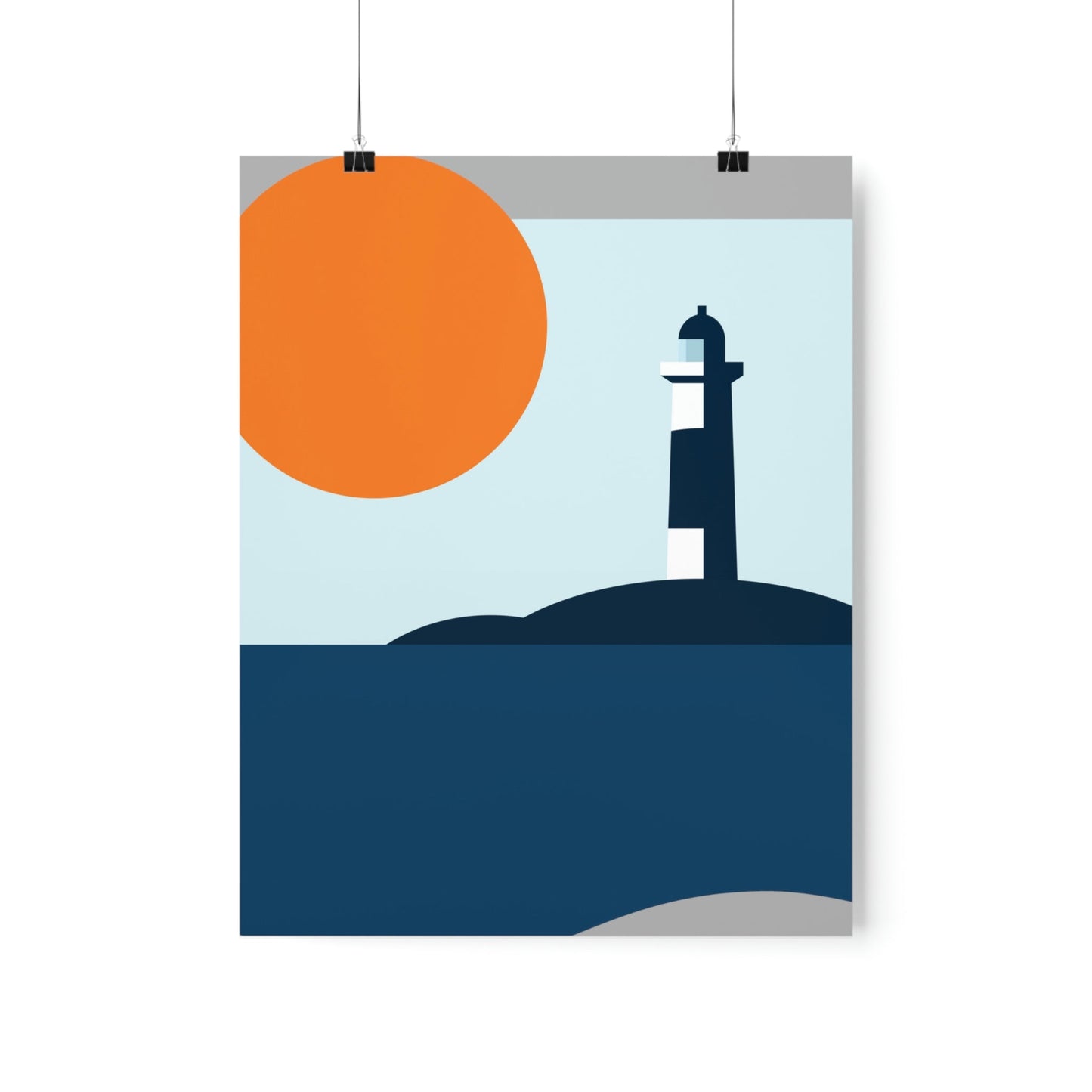 Sea View Lighthouse Minimal Art Graphic Design Premium Matte Vertical Posters Ichaku [Perfect Gifts Selection]