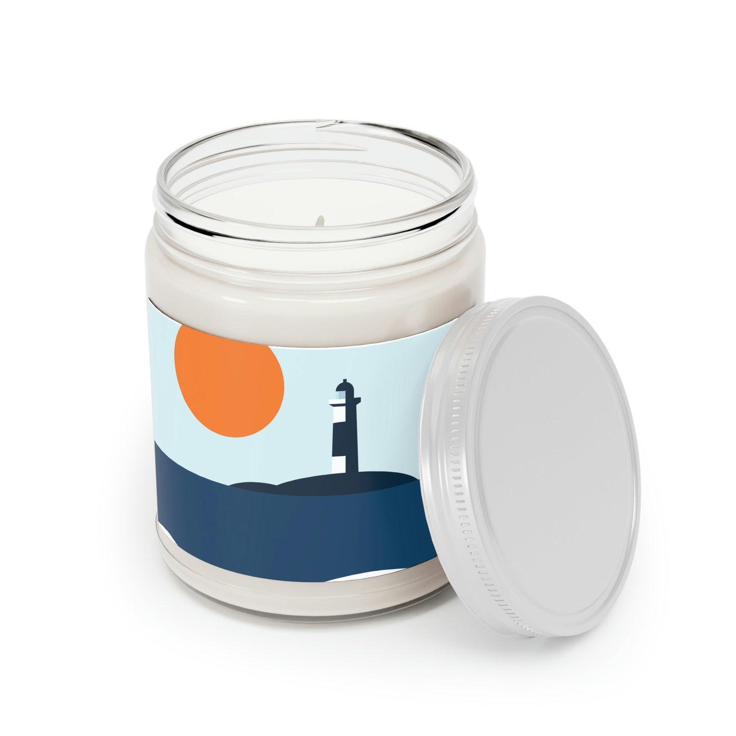 Sea View Lighthouse Minimal Art Graphic Design Scented Candle Up to 60hSoy Wax 9oz Ichaku [Perfect Gifts Selection]