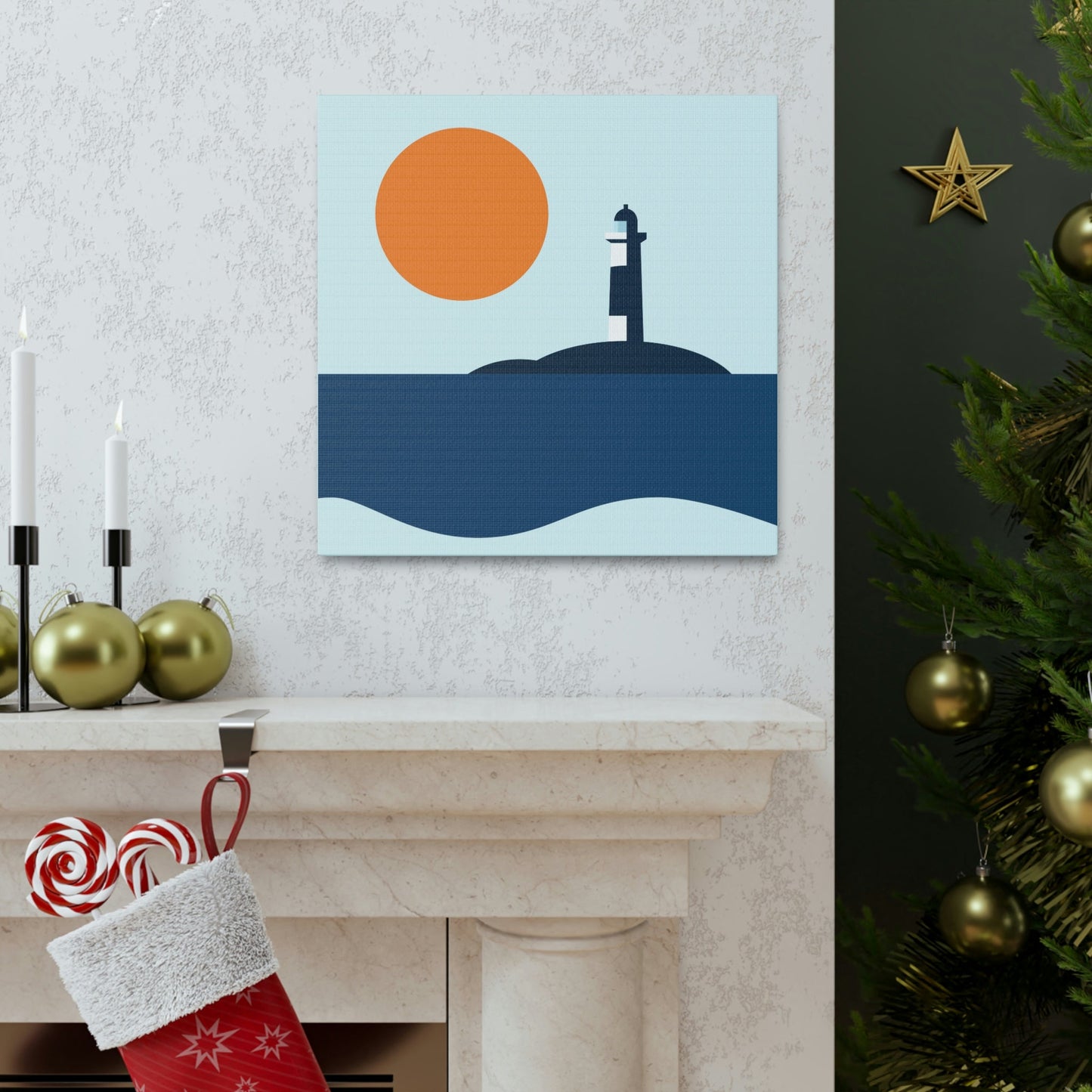 Sea View Lighthouse Minimal Graphic Design Aesthetic Classic Art Canvas Gallery Wraps Ichaku [Perfect Gifts Selection]