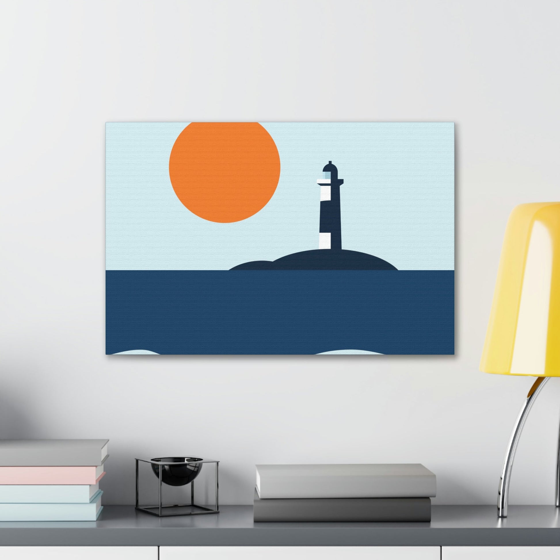 Sea View Lighthouse Minimal Graphic Design Aesthetic Classic Art Canvas Gallery Wraps Ichaku [Perfect Gifts Selection]