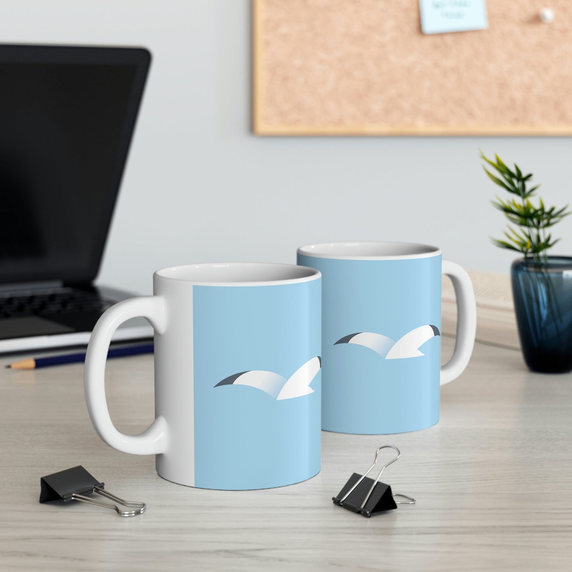 Seagull Flying Bird Minimal Abstract Art Aesthetic Ceramic Mug 11oz Ichaku [Perfect Gifts Selection]