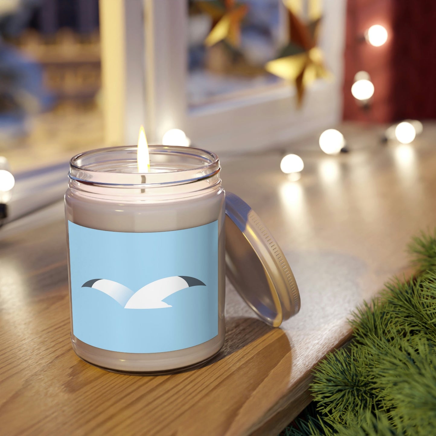 Seagull Flying Bird Minimal Abstract Art Aesthetic Scented Candle Up to 60h Soy Wax 9oz Ichaku [Perfect Gifts Selection]