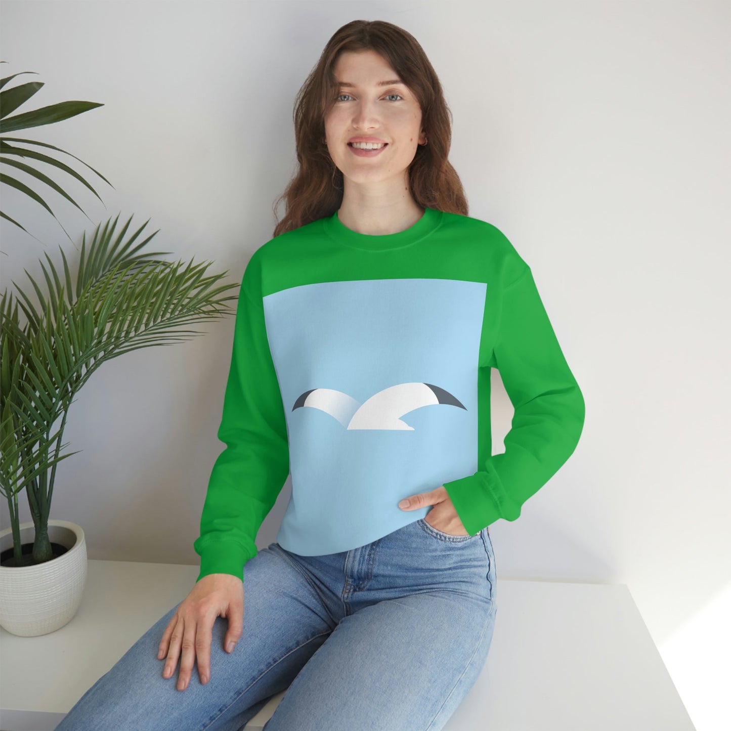 Seagull Flying Bird Minimal Abstract Art Aesthetic Unisex Heavy Blend™ Crewneck Sweatshirt Ichaku [Perfect Gifts Selection]