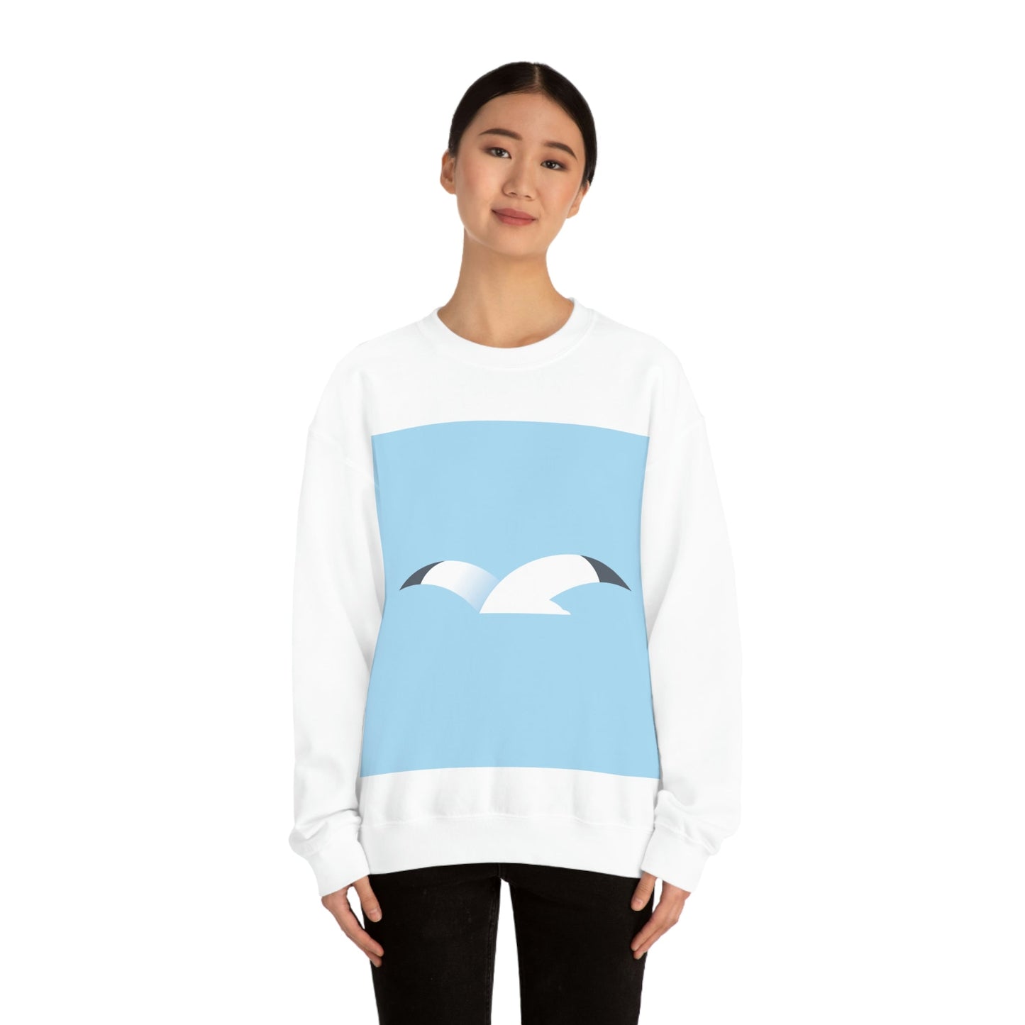 Seagull Flying Bird Minimal Abstract Art Aesthetic Unisex Heavy Blend™ Crewneck Sweatshirt Ichaku [Perfect Gifts Selection]