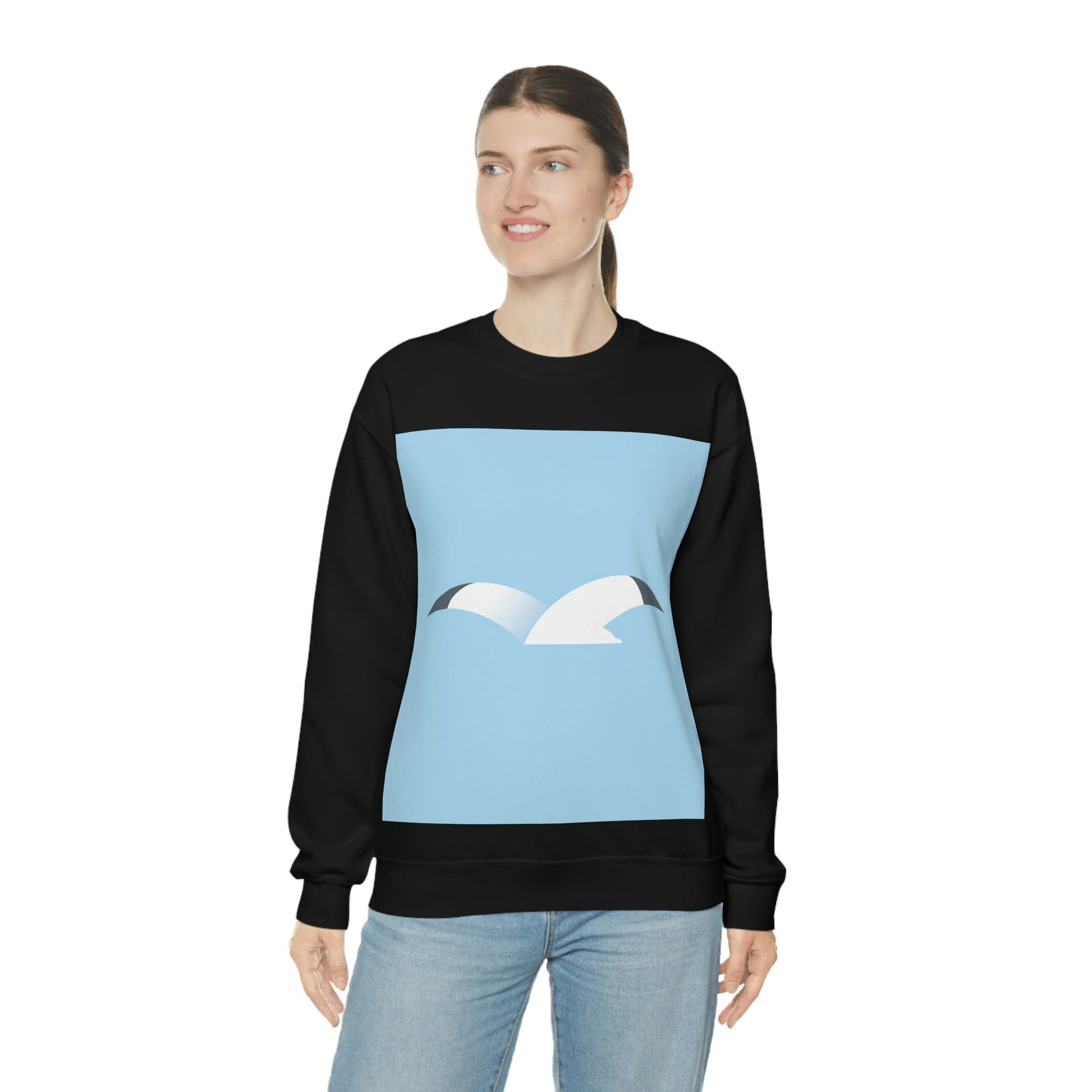 Seagull Flying Bird Minimal Abstract Art Aesthetic Unisex Heavy Blend™ Crewneck Sweatshirt Ichaku [Perfect Gifts Selection]