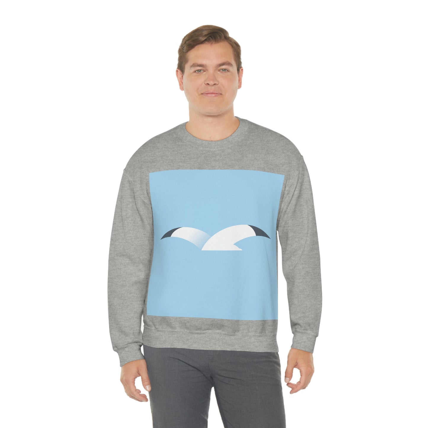 Seagull Flying Bird Minimal Abstract Art Aesthetic Unisex Heavy Blend™ Crewneck Sweatshirt Ichaku [Perfect Gifts Selection]