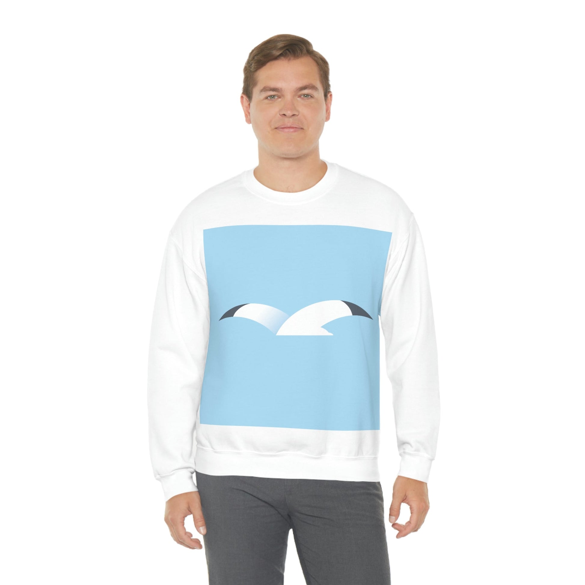 Seagull Flying Bird Minimal Abstract Art Aesthetic Unisex Heavy Blend™ Crewneck Sweatshirt Ichaku [Perfect Gifts Selection]