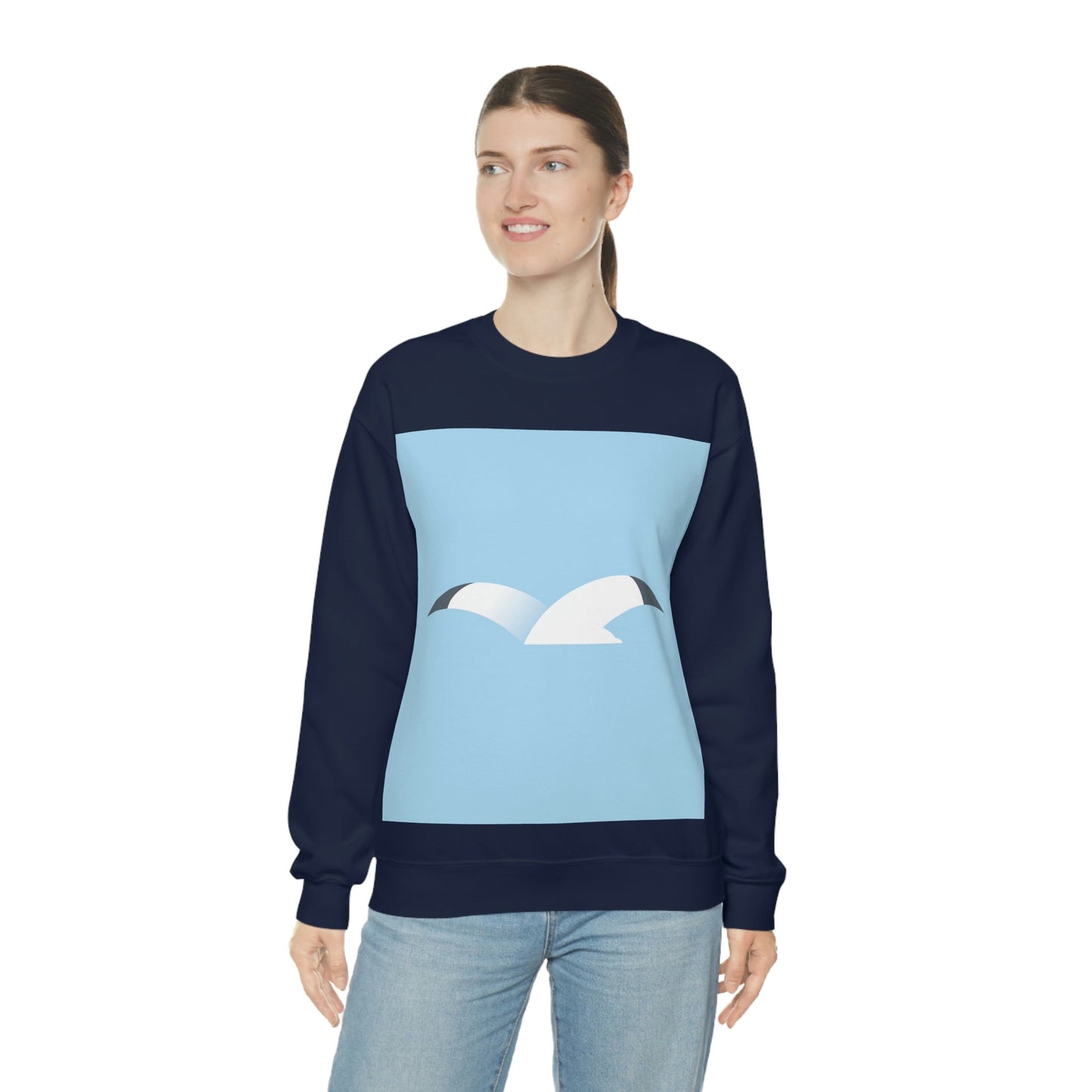 Seagull Flying Bird Minimal Abstract Art Aesthetic Unisex Heavy Blend™ Crewneck Sweatshirt Ichaku [Perfect Gifts Selection]