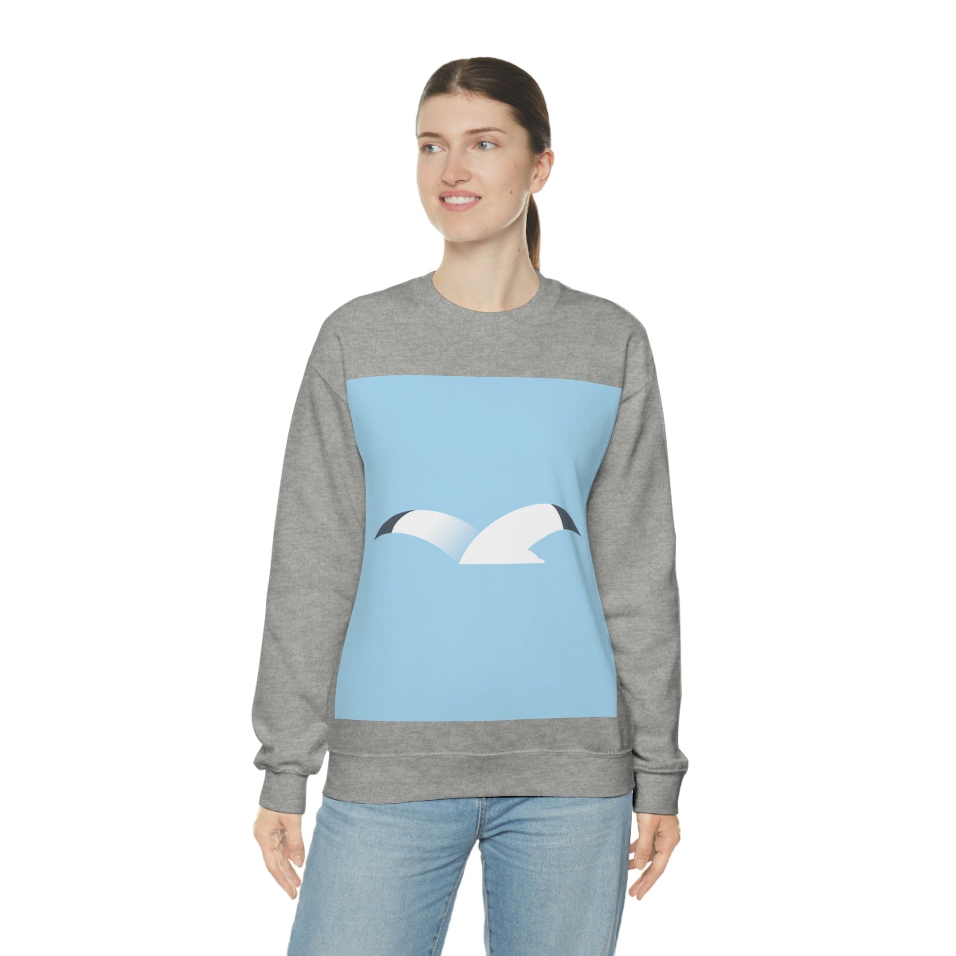 Seagull Flying Bird Minimal Abstract Art Aesthetic Unisex Heavy Blend™ Crewneck Sweatshirt Ichaku [Perfect Gifts Selection]