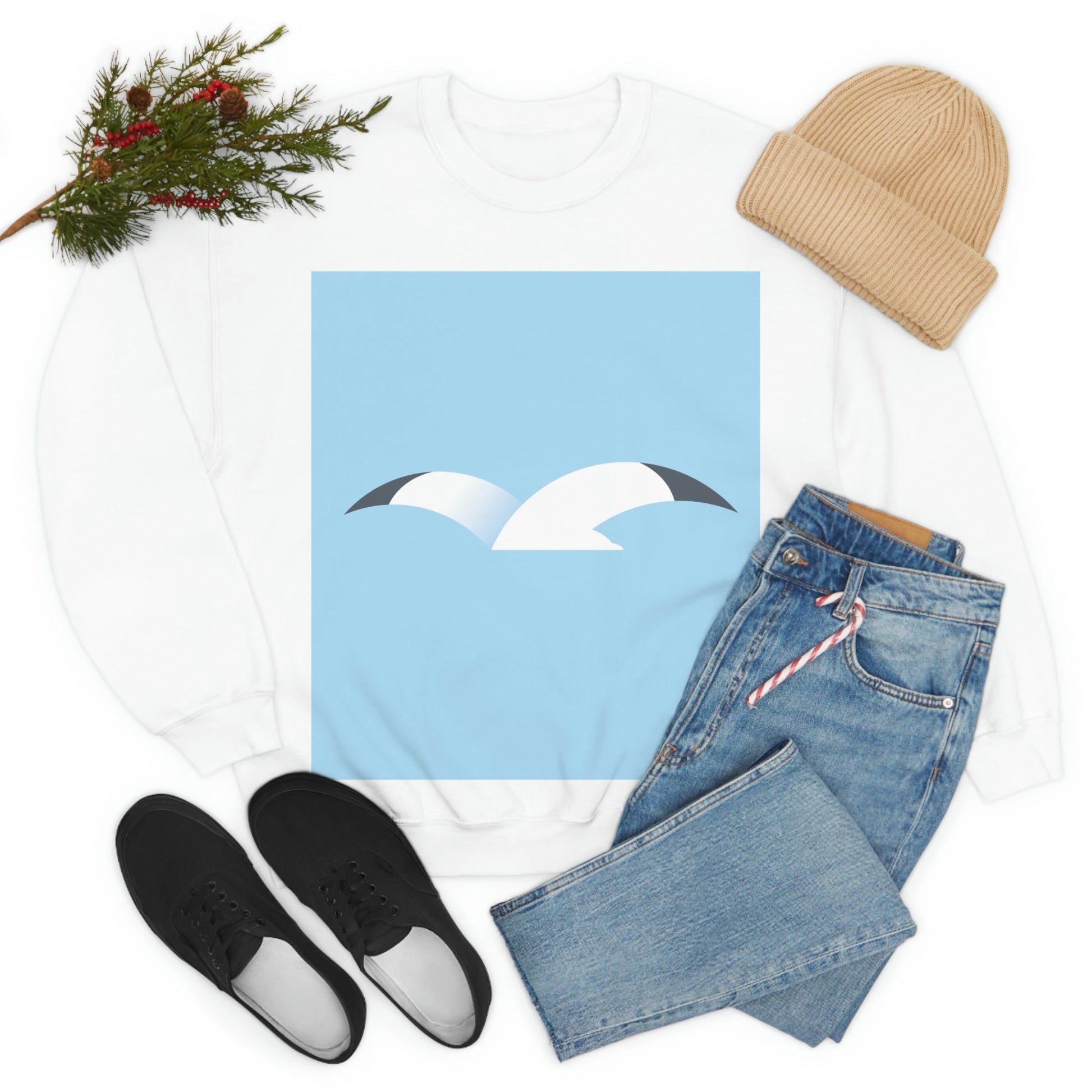 Seagull Flying Bird Minimal Abstract Art Aesthetic Unisex Heavy Blend™ Crewneck Sweatshirt Ichaku [Perfect Gifts Selection]