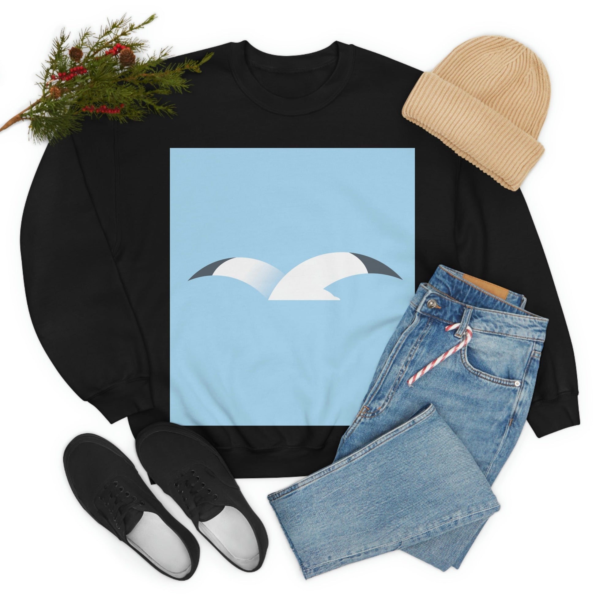 Seagull Flying Bird Minimal Abstract Art Aesthetic Unisex Heavy Blend™ Crewneck Sweatshirt Ichaku [Perfect Gifts Selection]